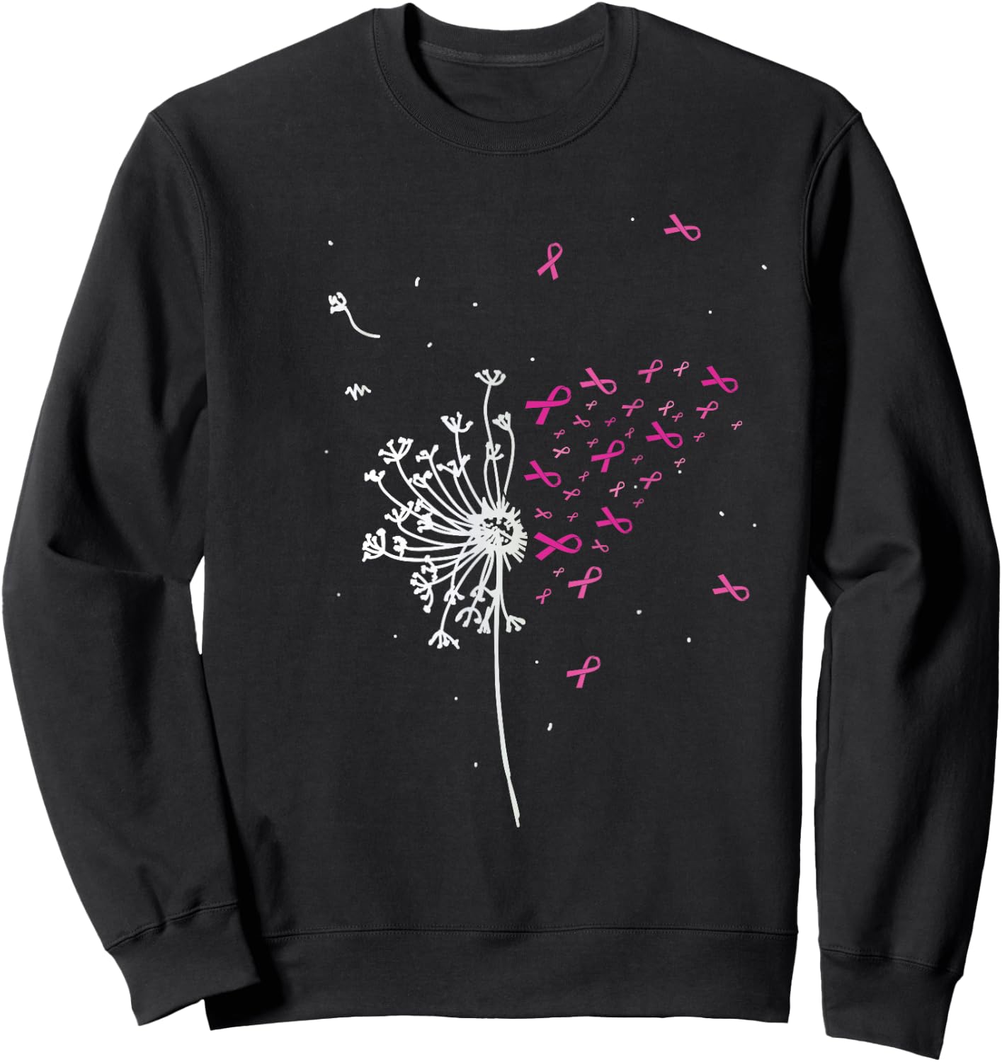 Dandelion Pink Ribbon Cool Breast Cancer Awareness Gifts Sweatshirt - Sweatshirt | Black