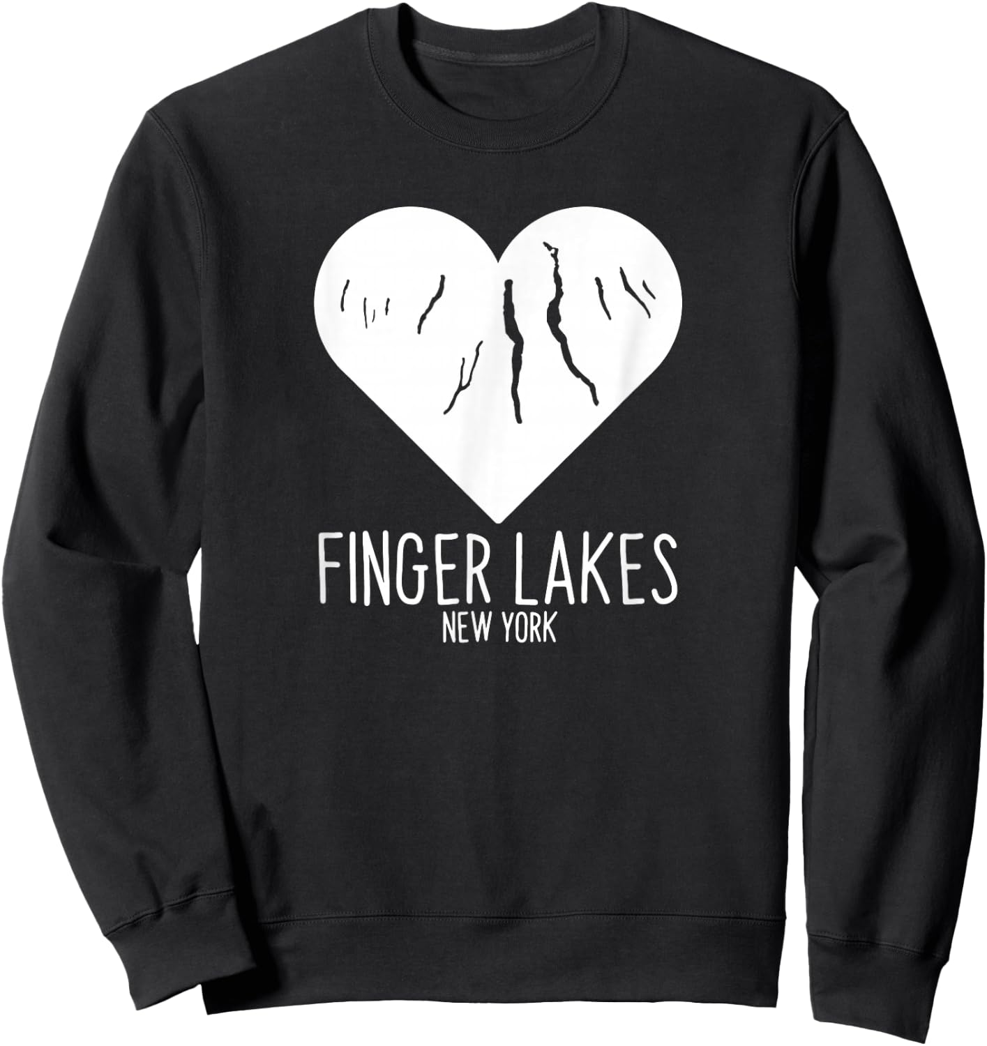 Finger Lakes New York Love Heart Sweatshirt - Sweatshirt | Black