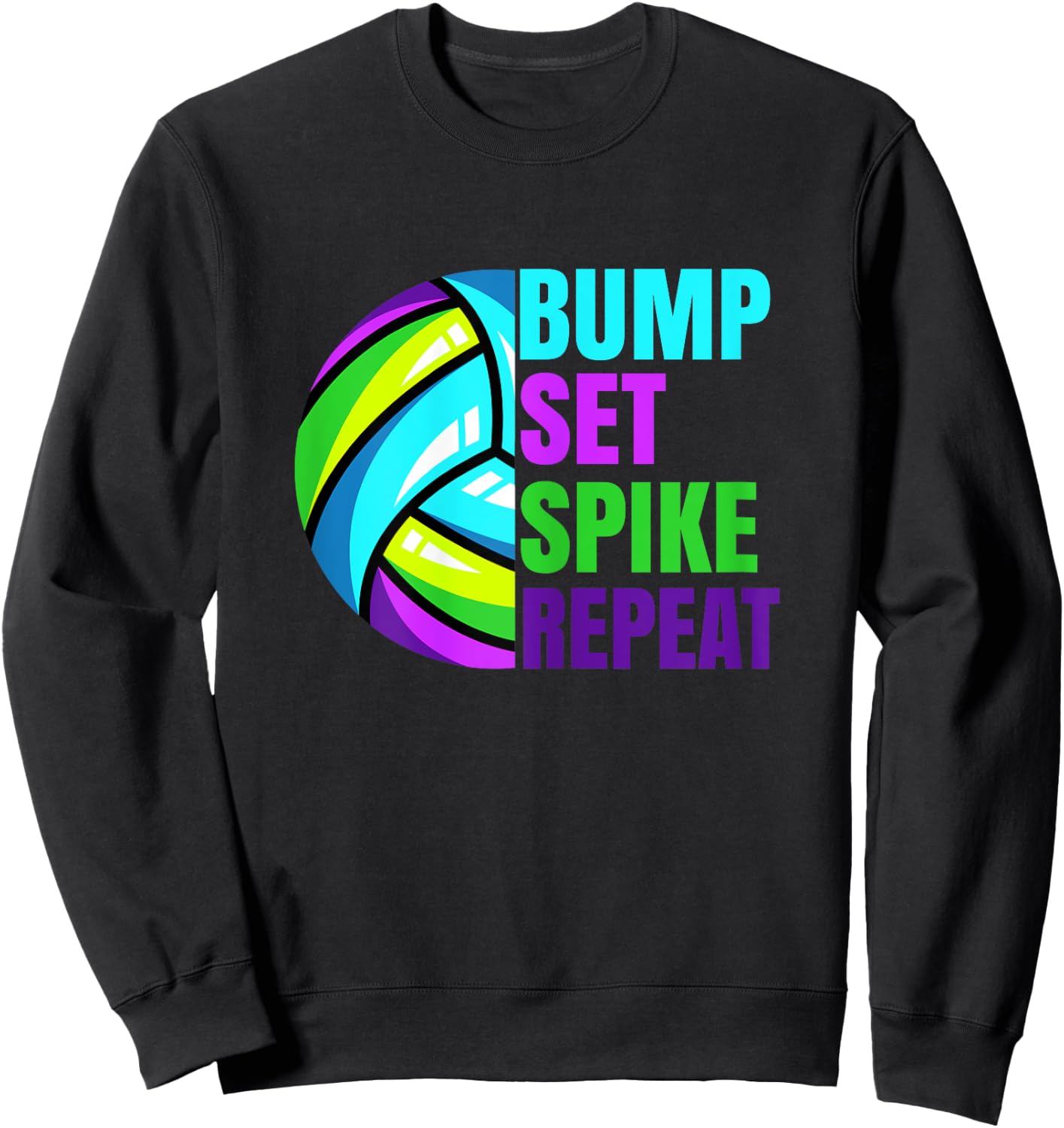 Girls Volleyball Bump Set Spike Repeat Blue Purple Teen Sweatshirt - Sweatshirt | Black