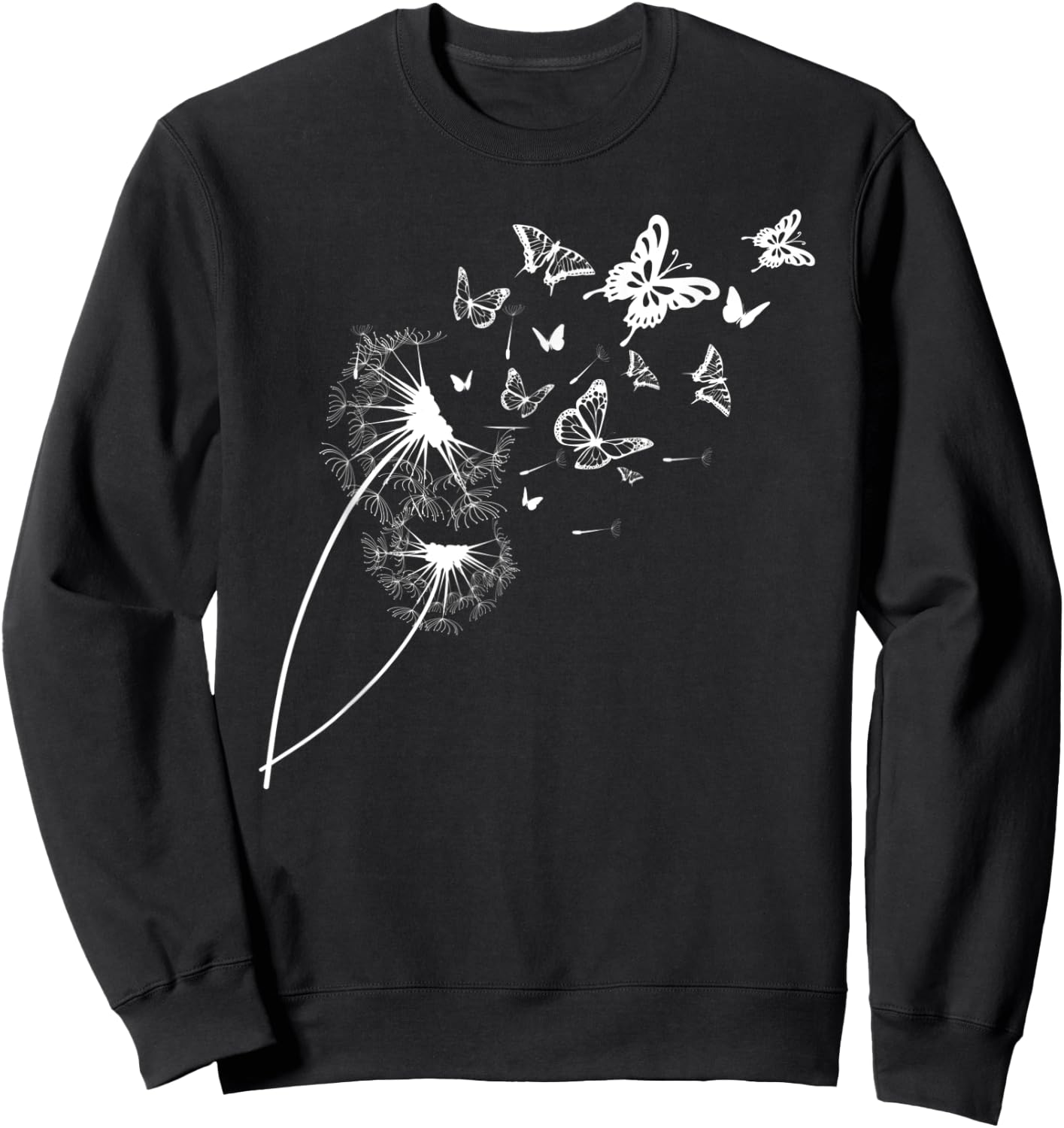 dandelion with butterflies in summer Men Women Sweatshirt - Sweatshirt | Black