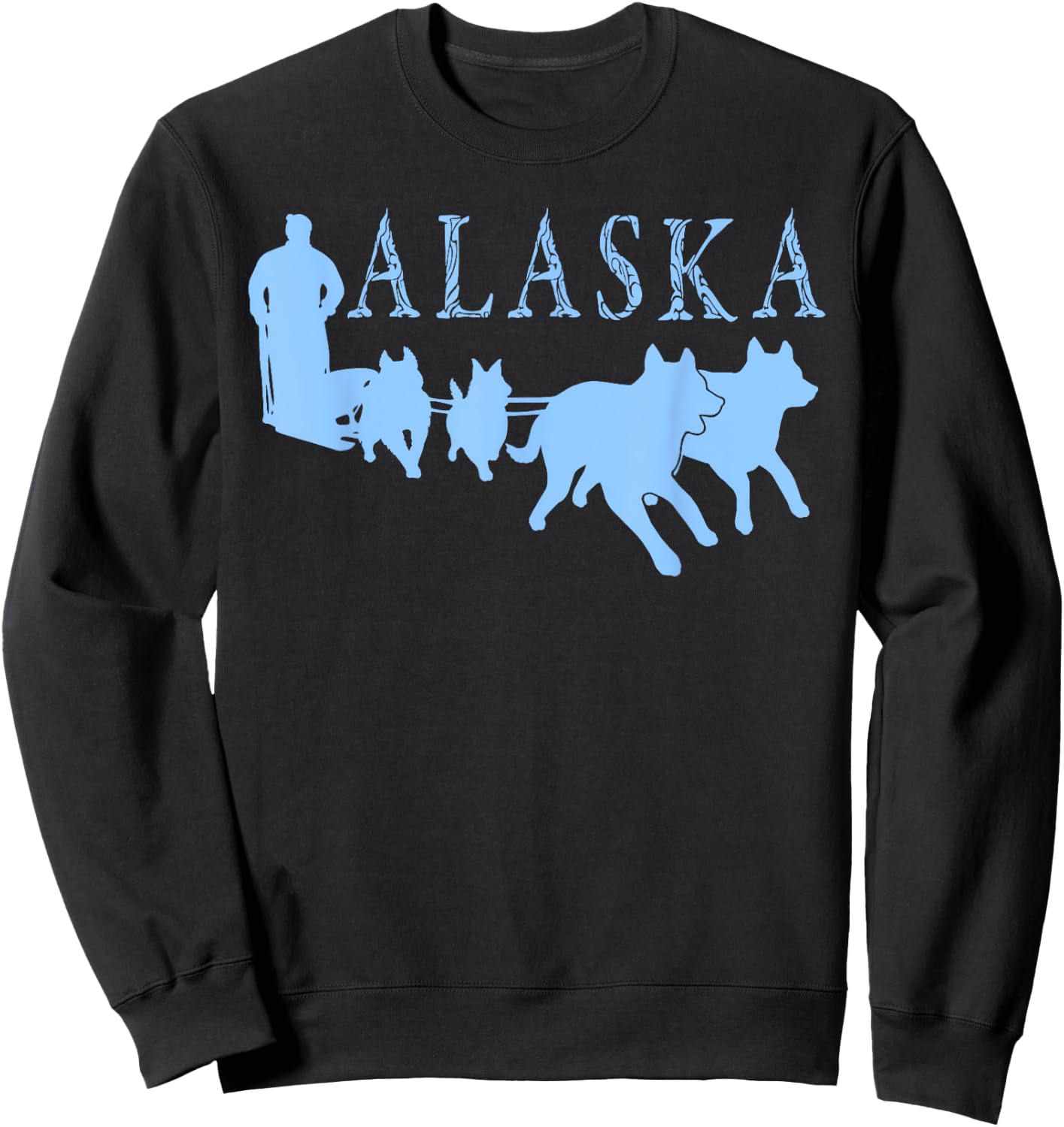 Alaska Sled Dogs Mushing Team Snow Sledding Mountain Scene Sweatshirt - Sweatshirt | Black