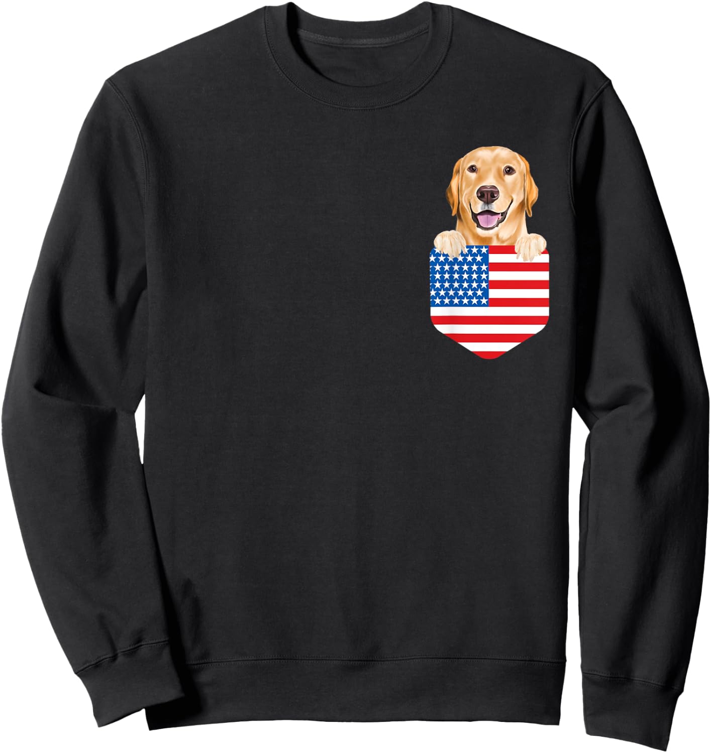 America Flag Yellow Labrador Retriever Dog In Pocket Sweatshirt - Sweatshirt | Black