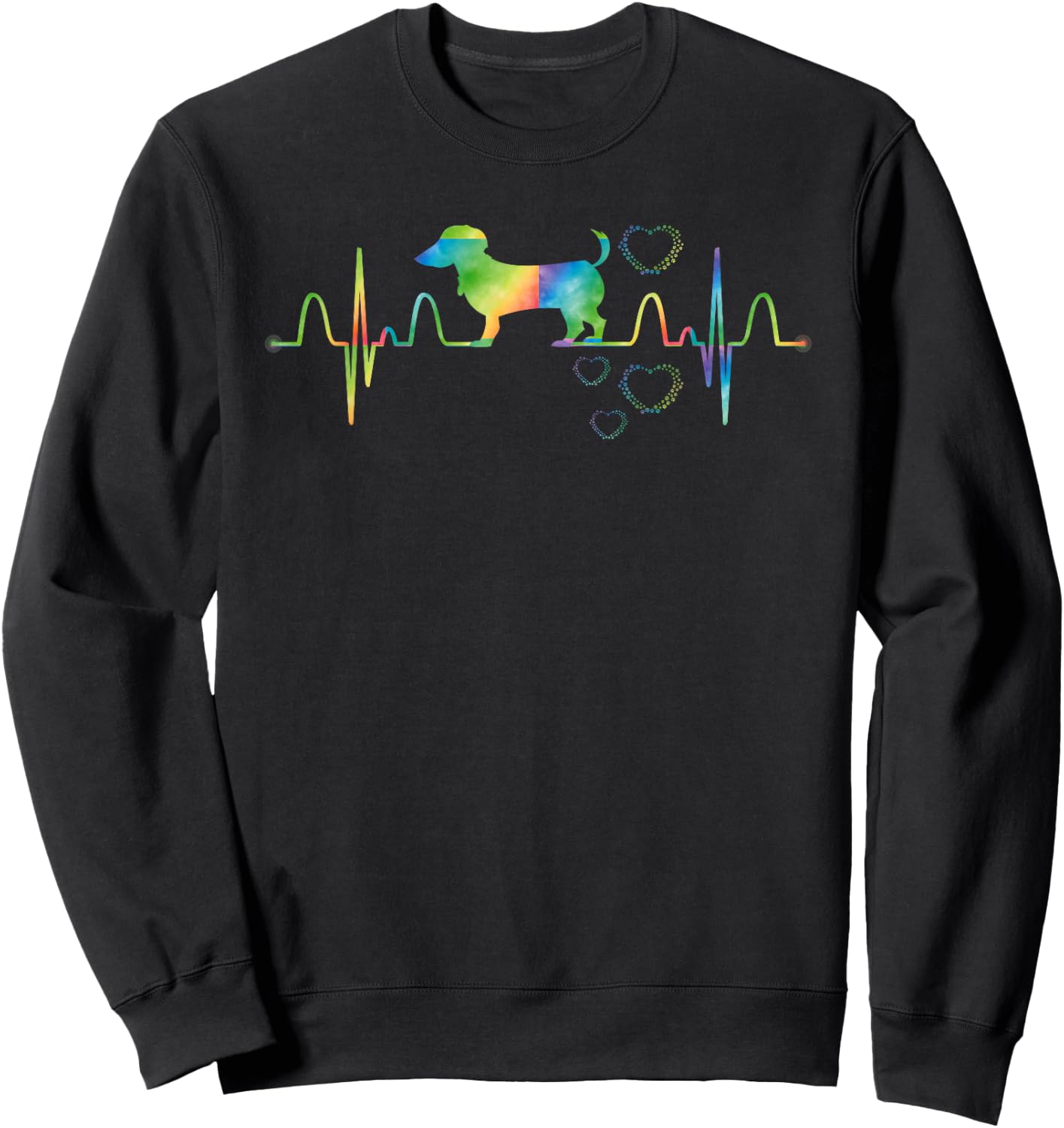 Dog Tie Dye Heartbeat Funny Weenie Sausage Dog Dachshund Men Women Girls Kids Sweatshirt - Sweatshirt | Black