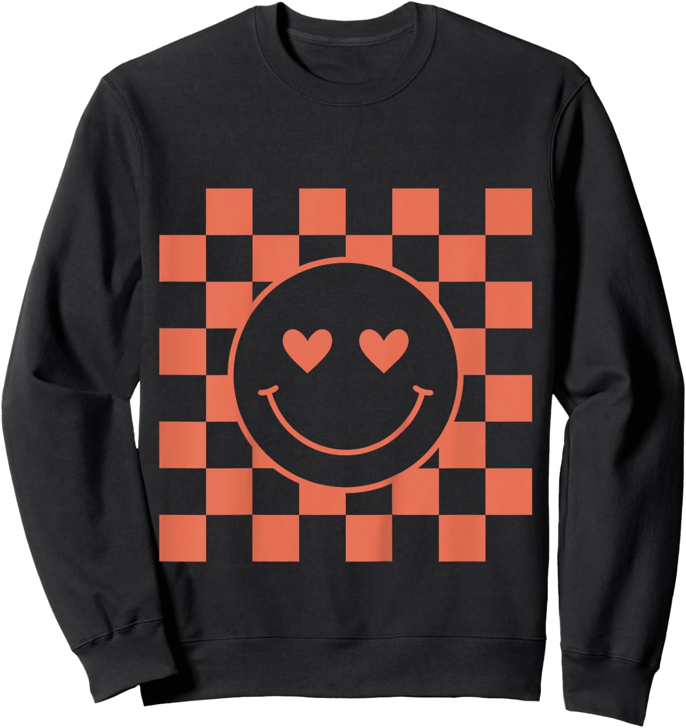 Youth Checkered Retro Valentine Smile Face Sweatshirt - Sweatshirt | Black