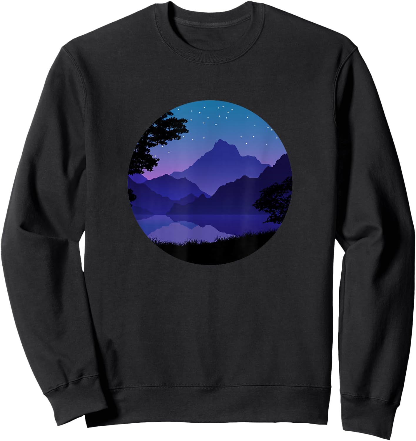Mountain Silhouette Forest Lake Reflection Sweatshirt - Sweatshirt | Black