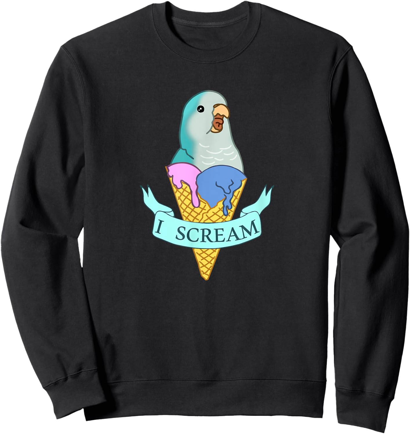 I scream Quaker Parrot, Funny Ice cream Blue Monk Parakeet Sweatshirt - Sweatshirt | Black
