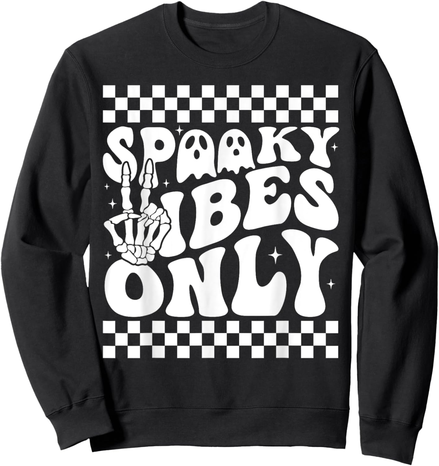 Spooky Vibes Only Toddler Halloween Skeleton Peace Retro Sweatshirt - Sweatshirt | Black