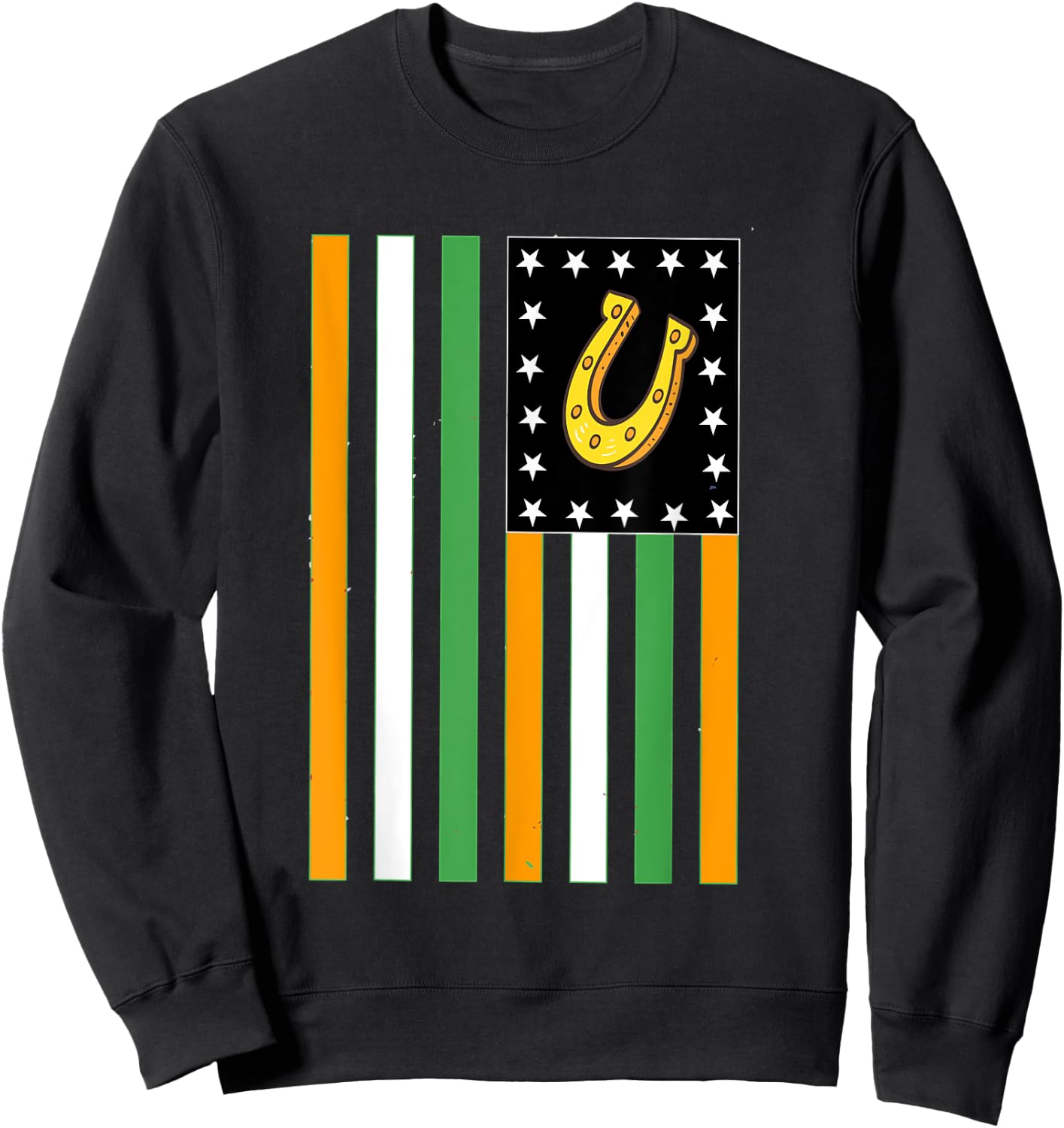 St patrick day Lucky Horseshoe Irish American Flag Sweatshirt - Sweatshirt | Black
