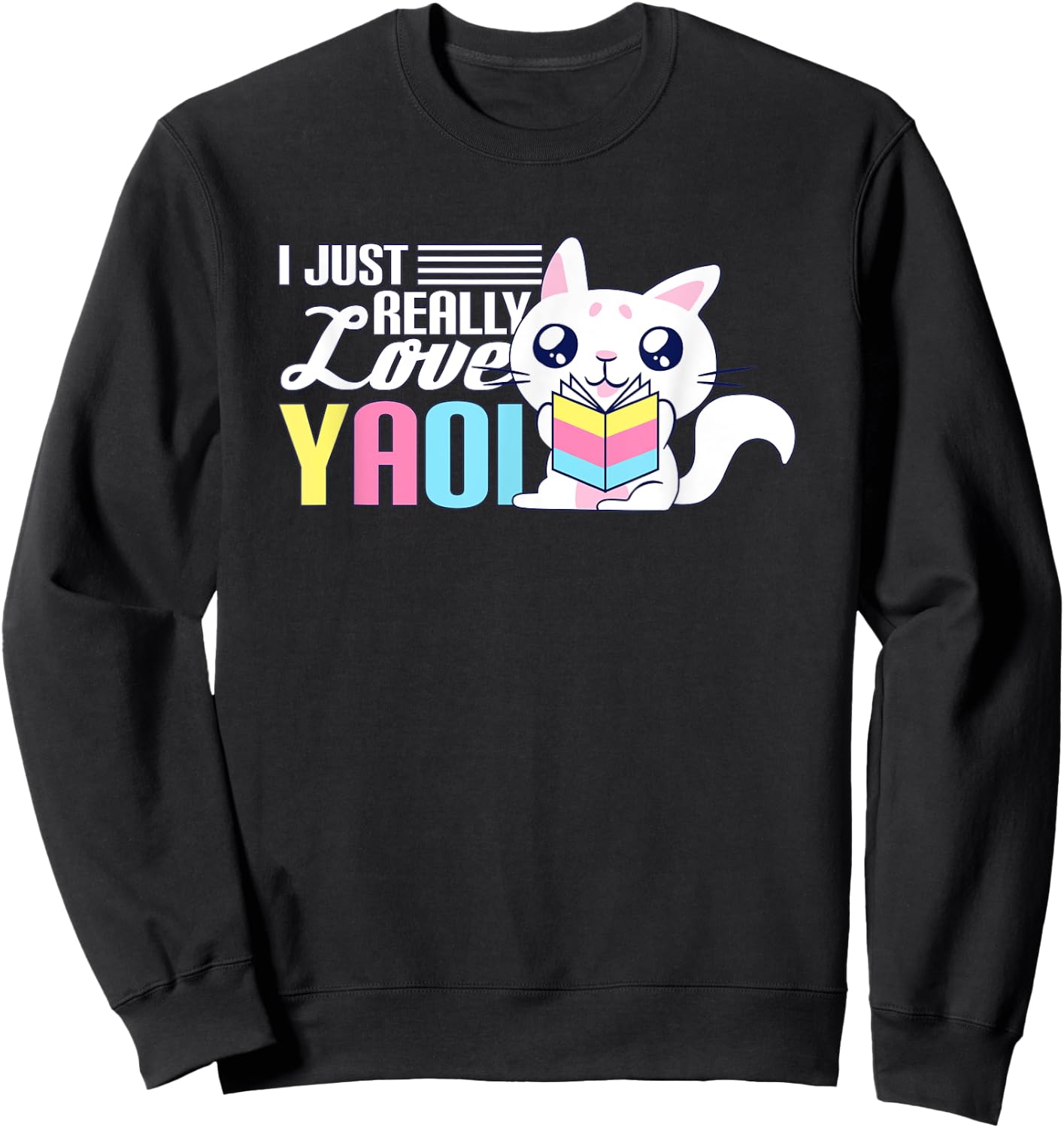 Fujoshi Yaoi Manga BL Boy Love I Kawaii Cute Cat Anime Sweatshirt - Sweatshirt | Black