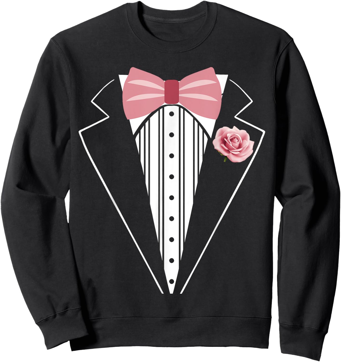 Funny Kids Adult Rose Bowtie Pink Boutonniere Tuxedo Costume Sweatshirt - Sweatshirt | Black