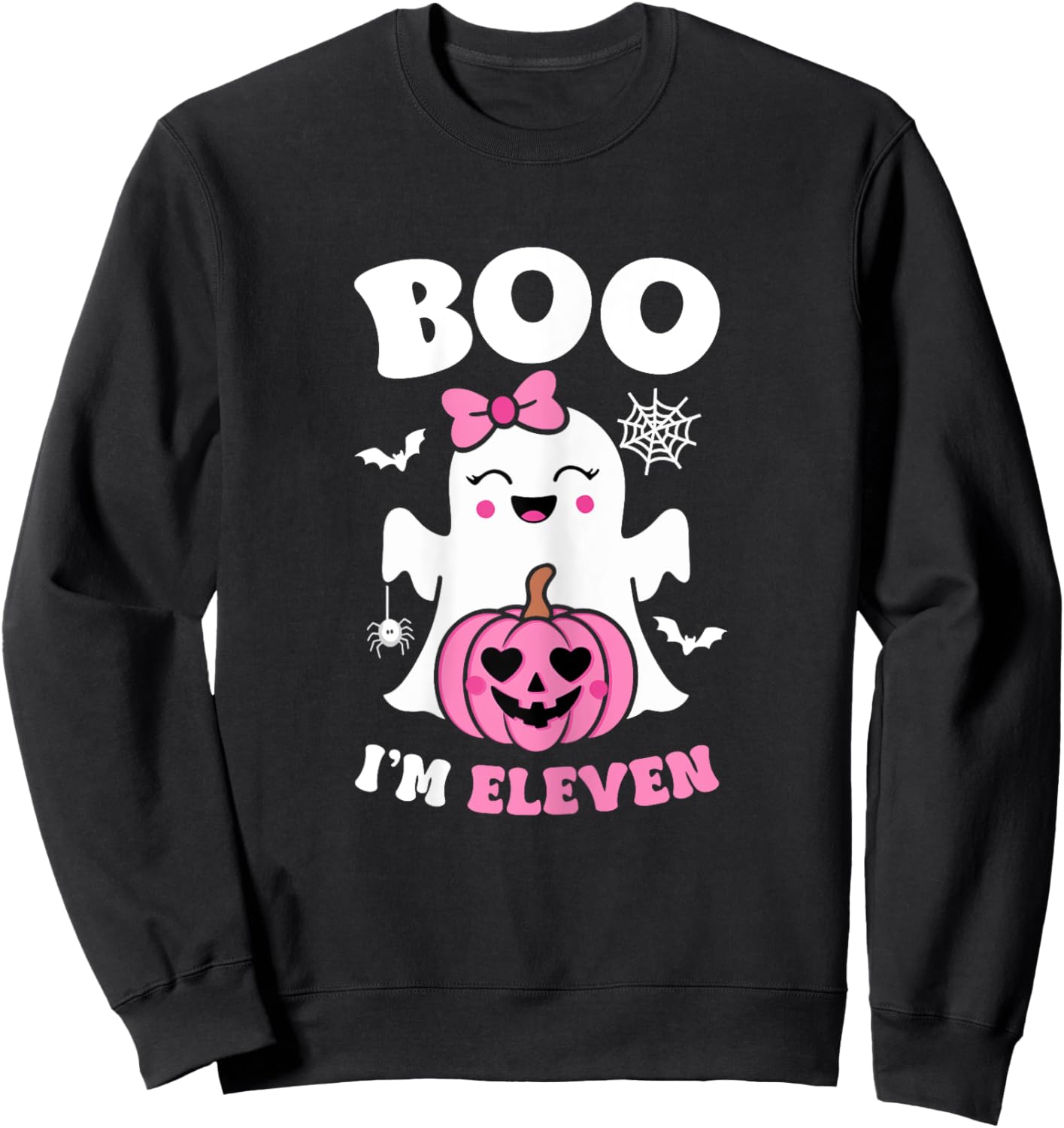 Ghost Boo Im Eleven Yrs 11th Birthday Girls Halloween Groovy Sweatshirt - Sweatshirt | Black
