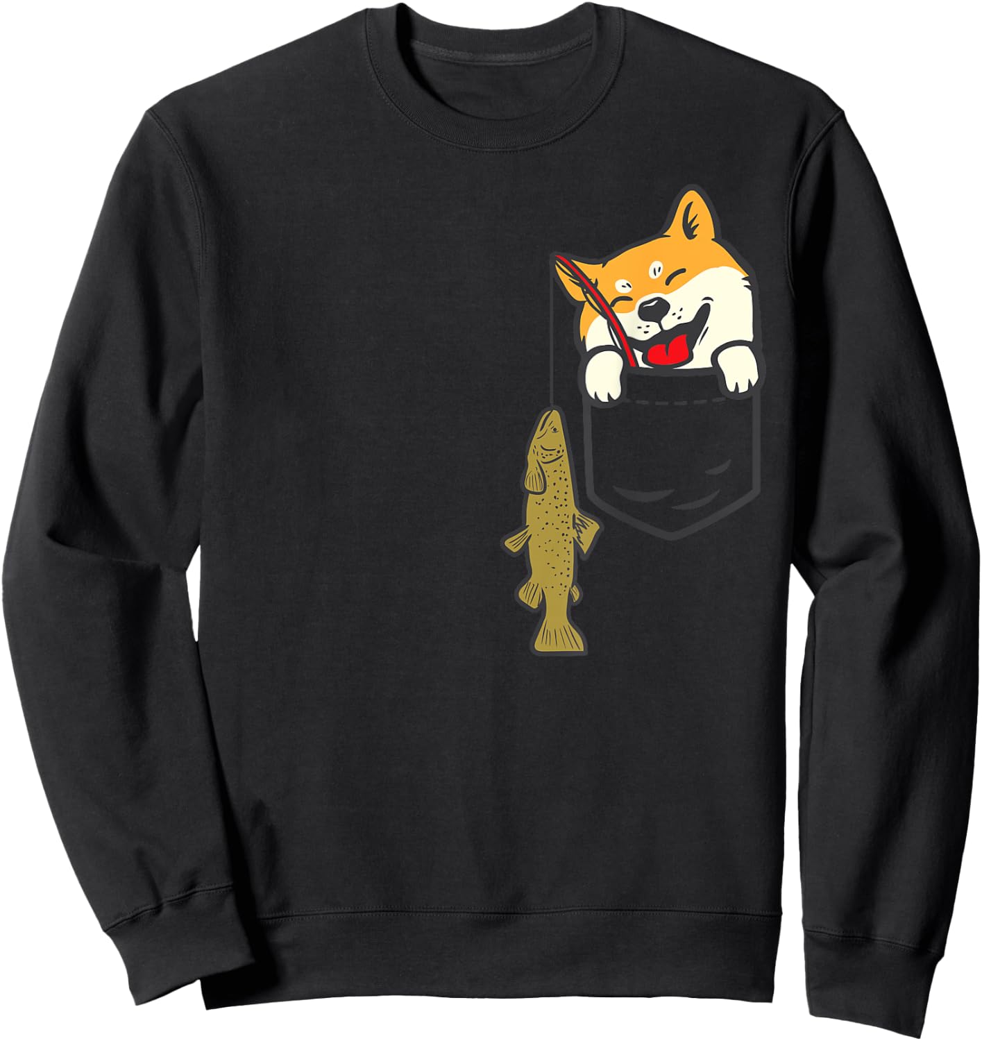 Pocket Shiba Inu Dog Fishing Cute Japanese Fisherman Gift Sweatshirt - Sweatshirt | Black