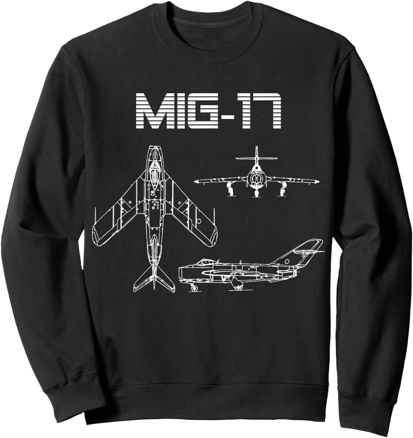 Mig-17 Soviet Plane Warbird Blueprint Schematics Diagram Sweatshirt - Sweatshirt | Black