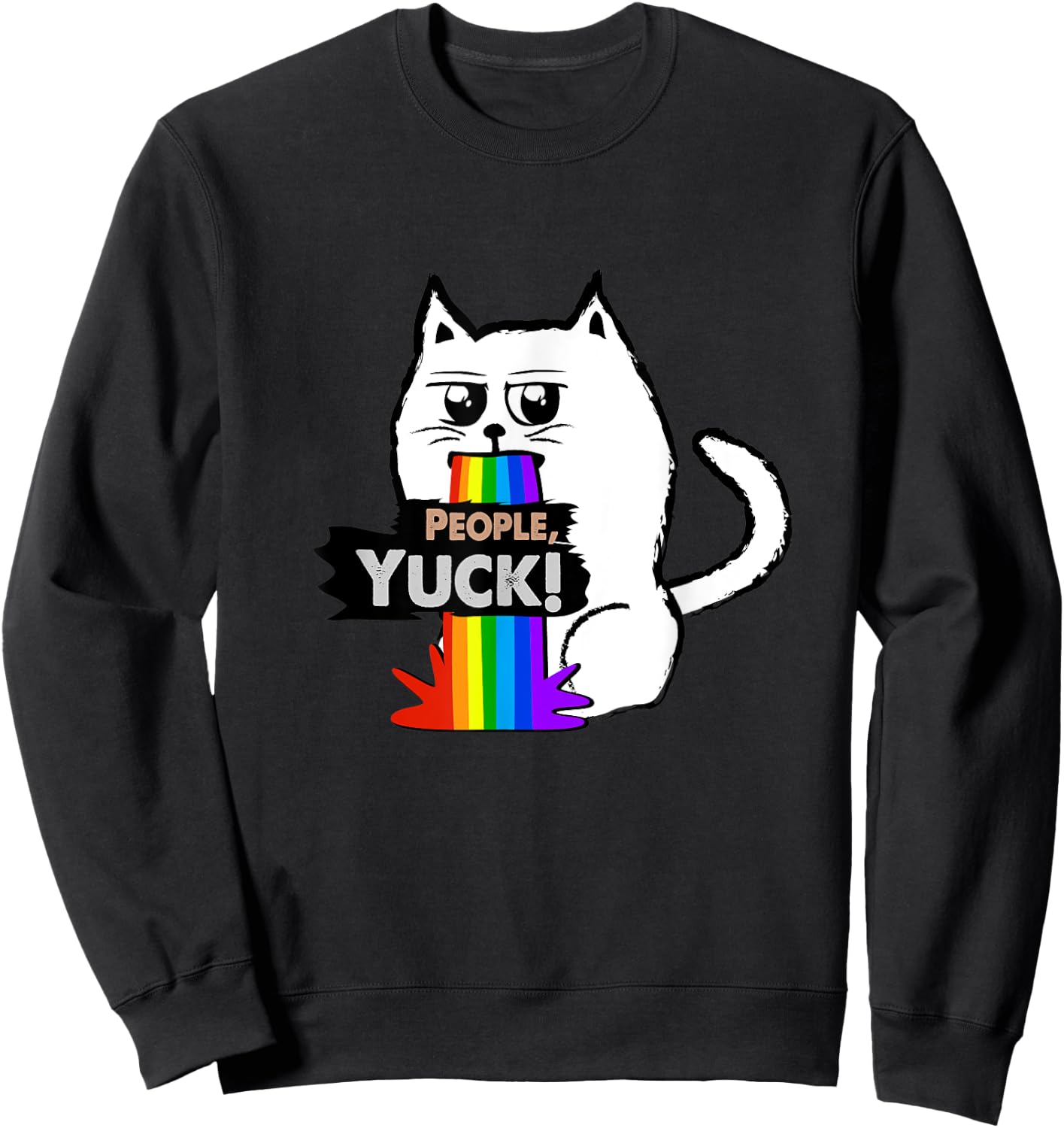 People, Yuck! Cute Sarcastic Cat throwing up a rainbow Women Kids Sweatshirt - Sweatshirt | Black