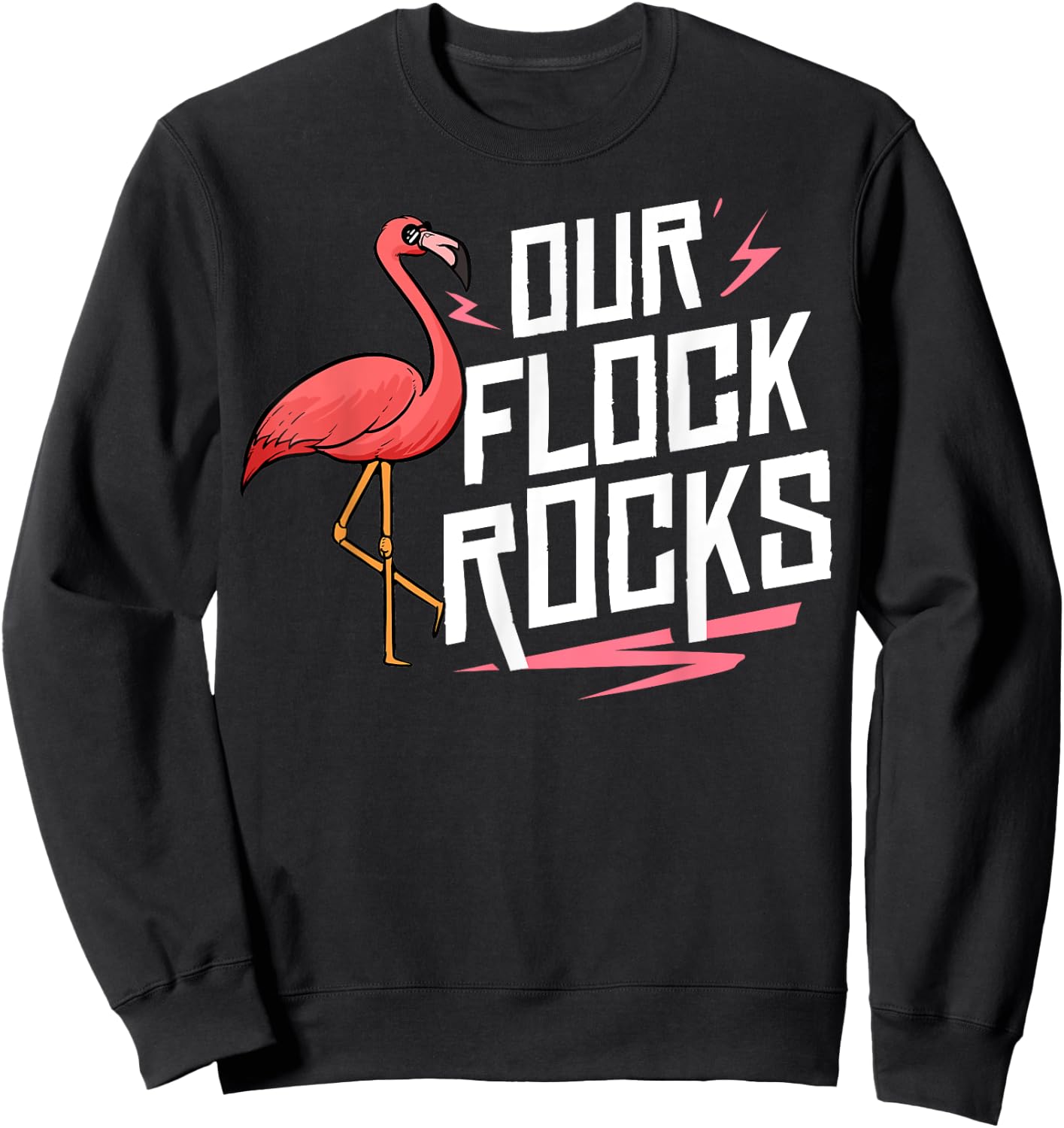 Our Flock Rocks Gift Pink Flamingo Women Men Sweatshirt - Sweatshirt | Black