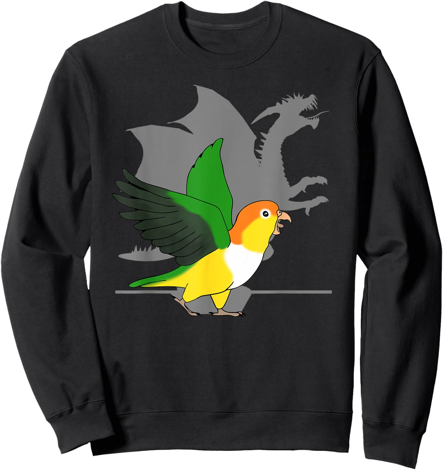 White Bellied Caique Dragon Shadow Funny Screaming Parrot Sweatshirt - Sweatshirt | Black