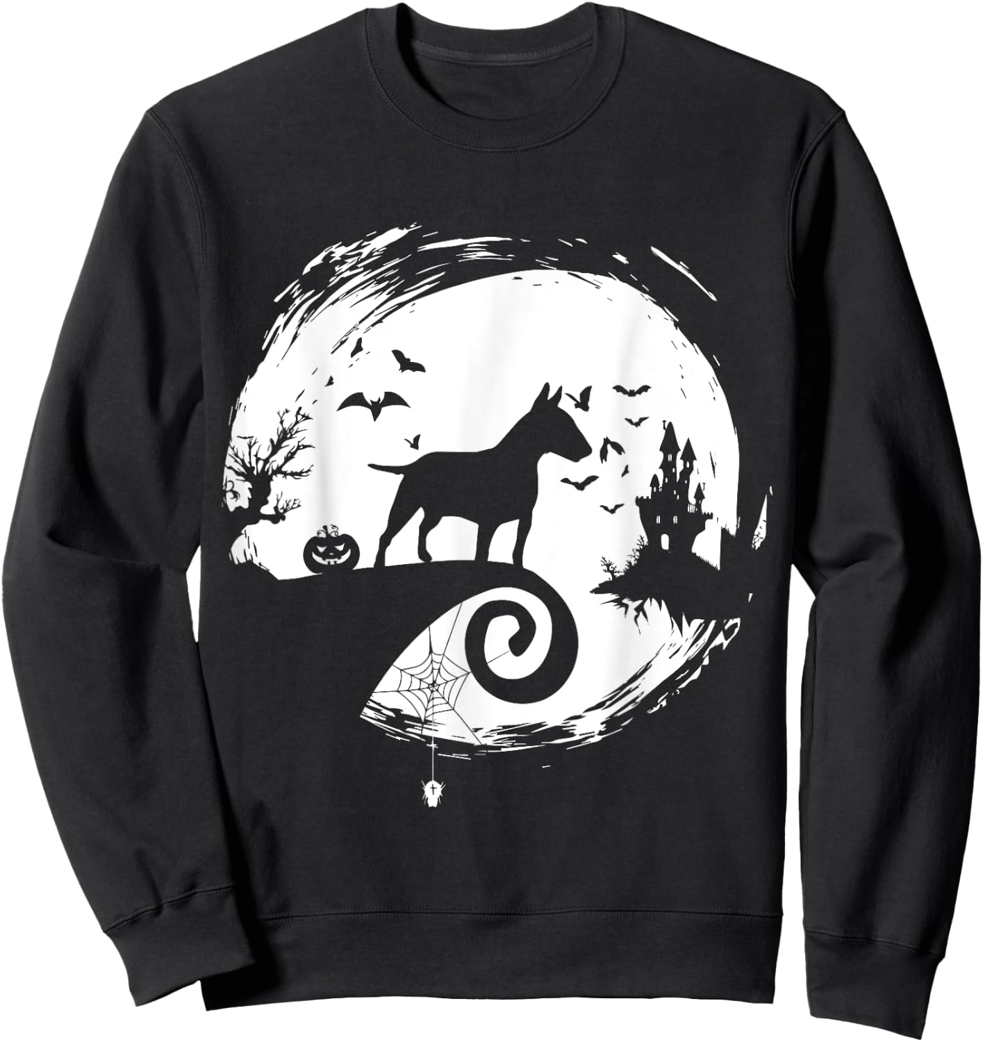 Bull Terrier Halloween Costume Bully Moon Silhouette Sweatshirt - Sweatshirt | Black