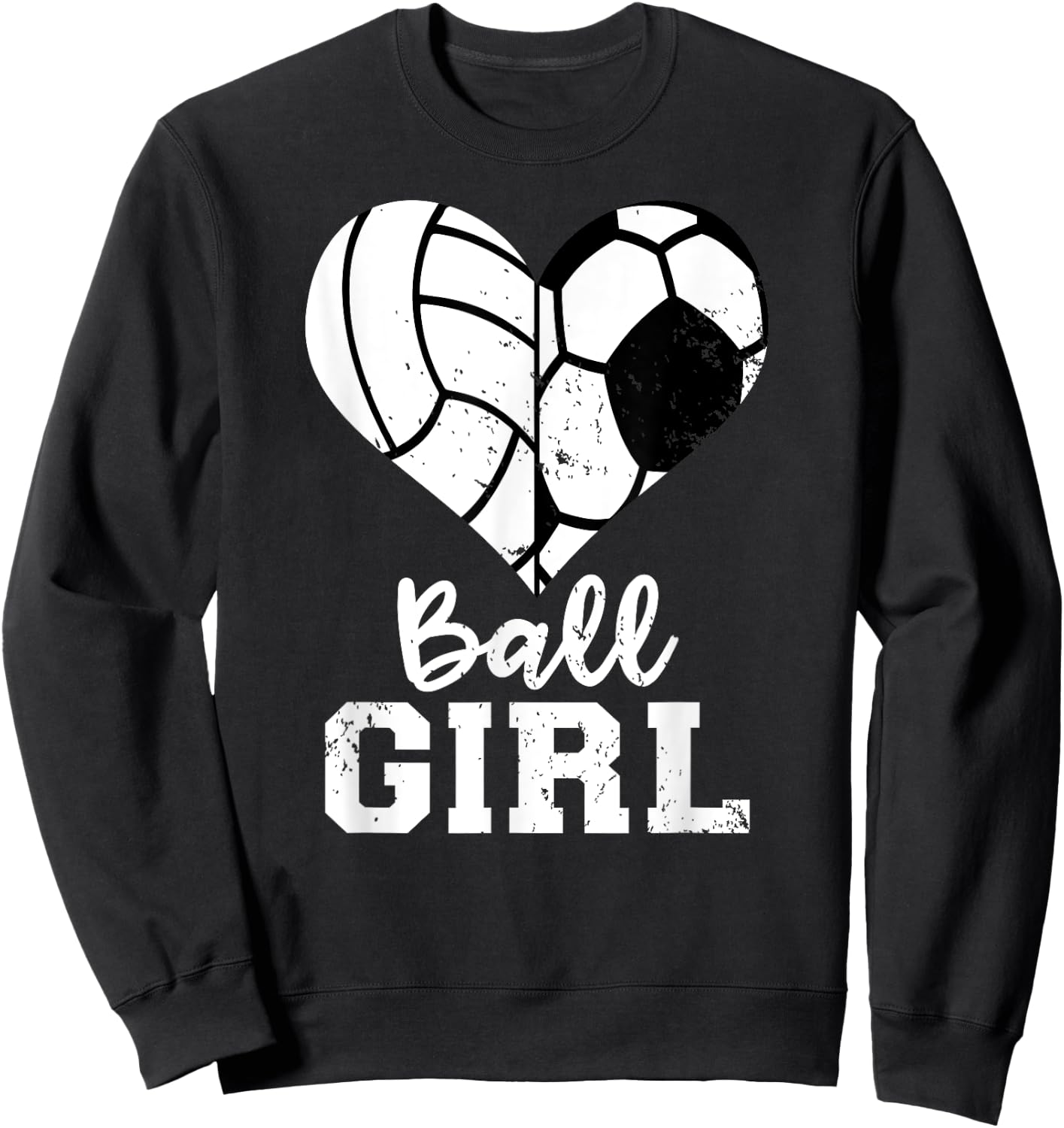 Ball Girl Heart Funny Soccer Volleyball Girl Sweatshirt - Sweatshirt | Black