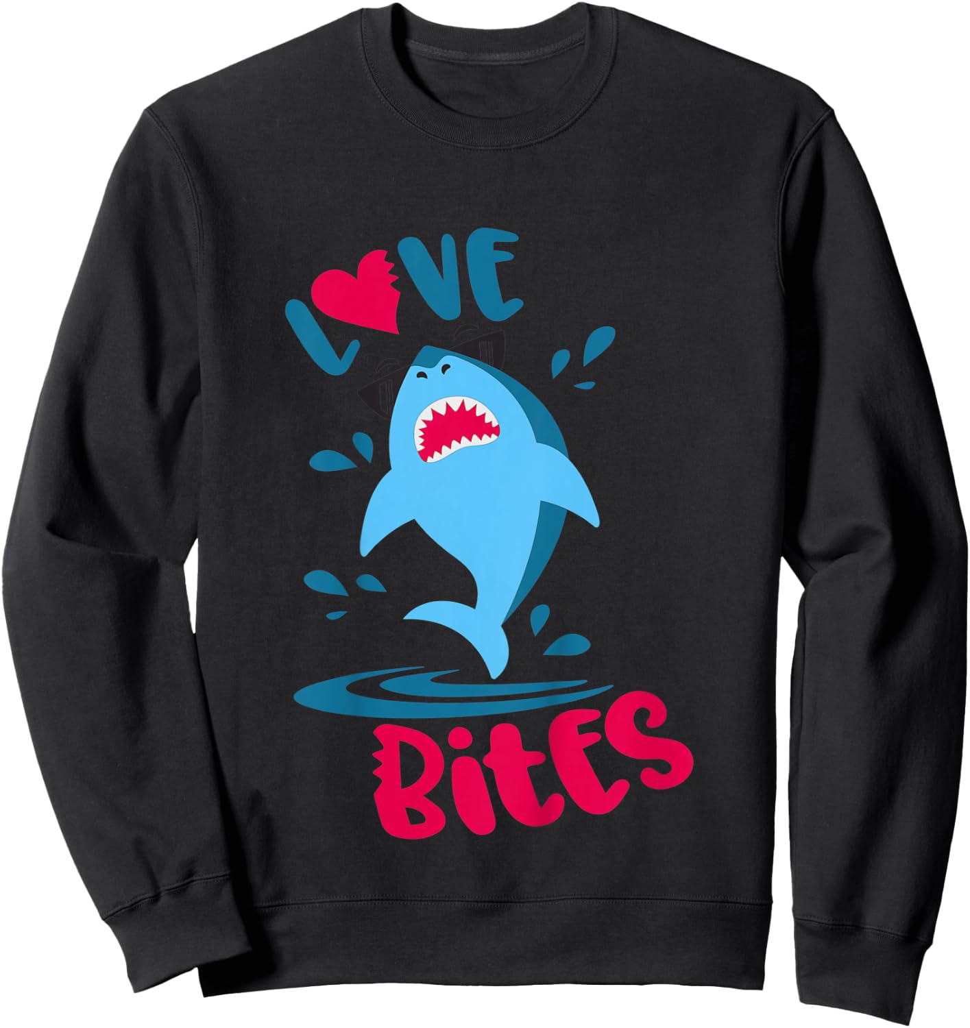 Kids Funny Shark Love Bites Boys Valentines Day Sweatshirt - Sweatshirt | Black