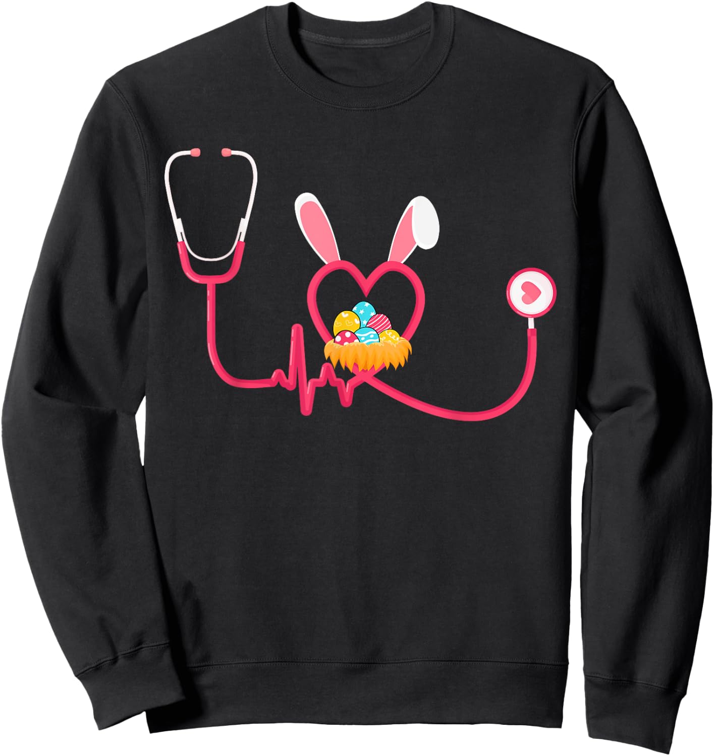 Nurse Stethoscope Easter Bunny Ears Easter Day Bunny Nursing Sweatshirt - Sweatshirt | Black