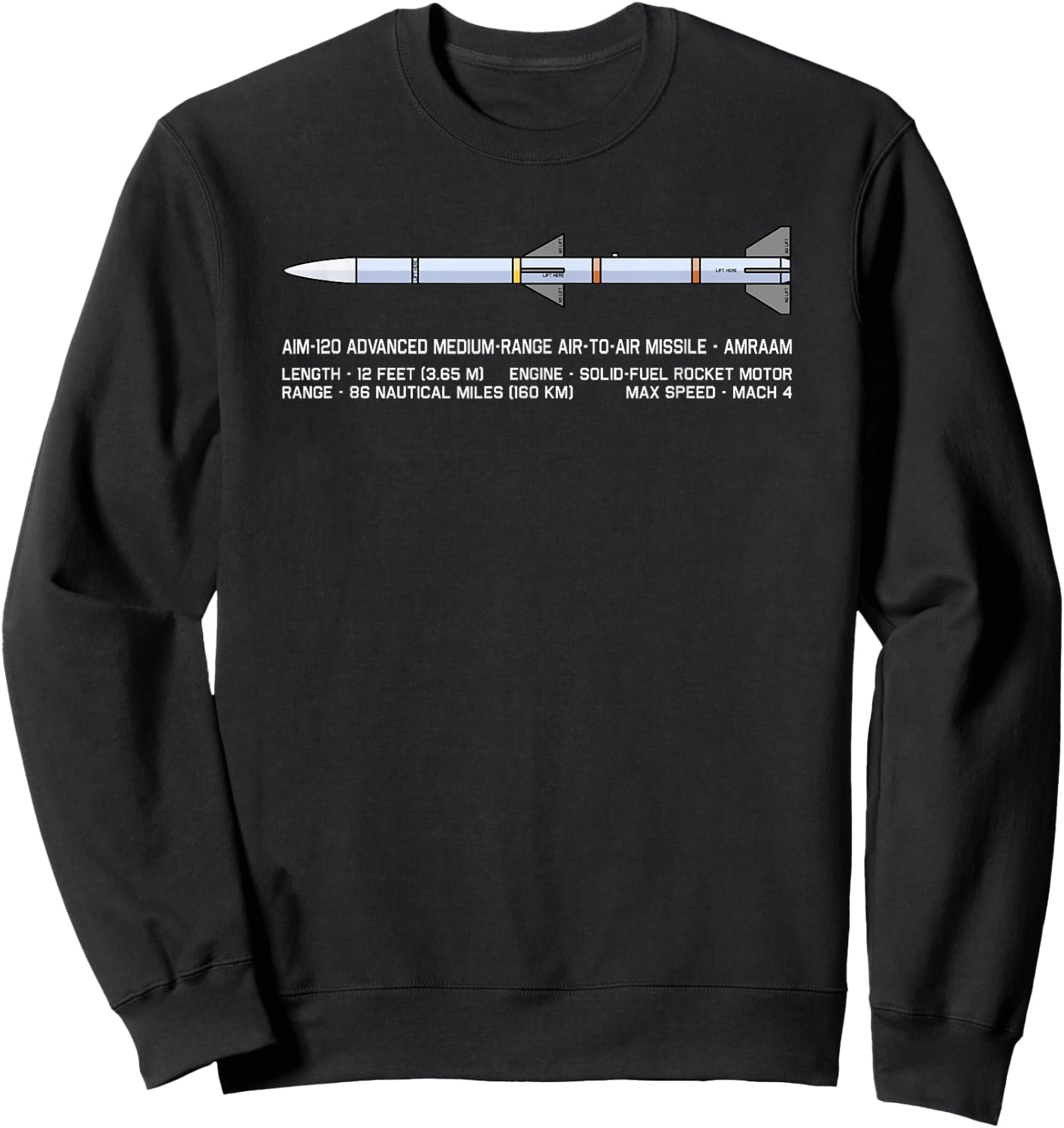 AIM-120 AMRAAM Air to Air Missile Infographic Diagram Sweatshirt - Sweatshirt | Black