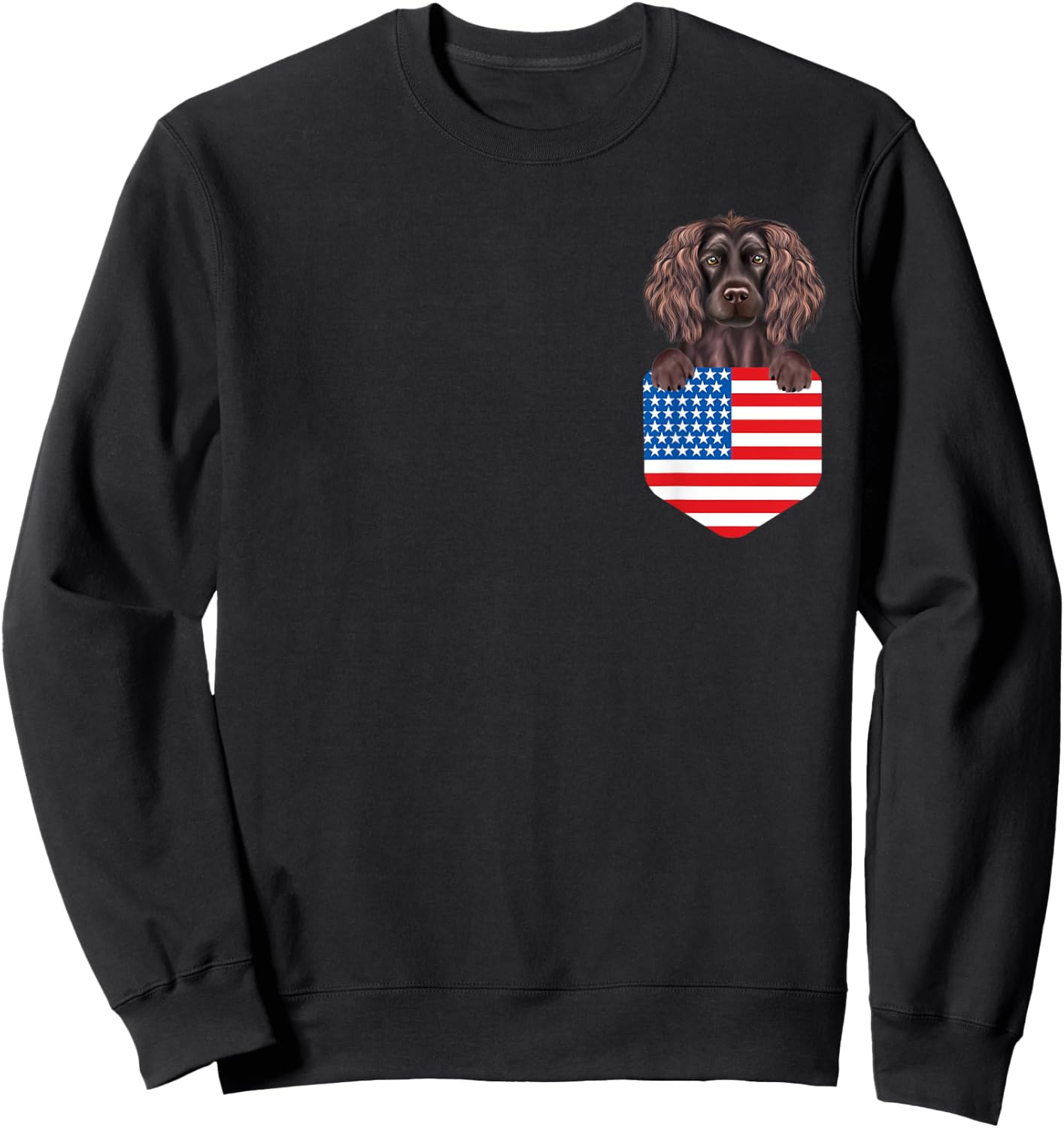 America Flag Boykin Spaniel Dog In Pocket Sweatshirt - Sweatshirt | Black