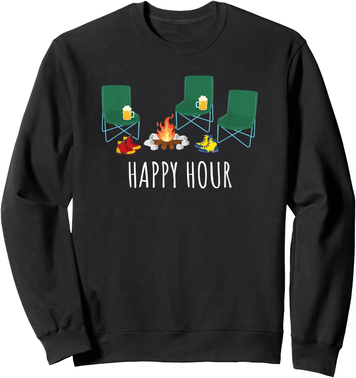 Camping Happy Hour Campfire Beer Drinking Camp Chairs Sweatshirt - Sweatshirt | Black