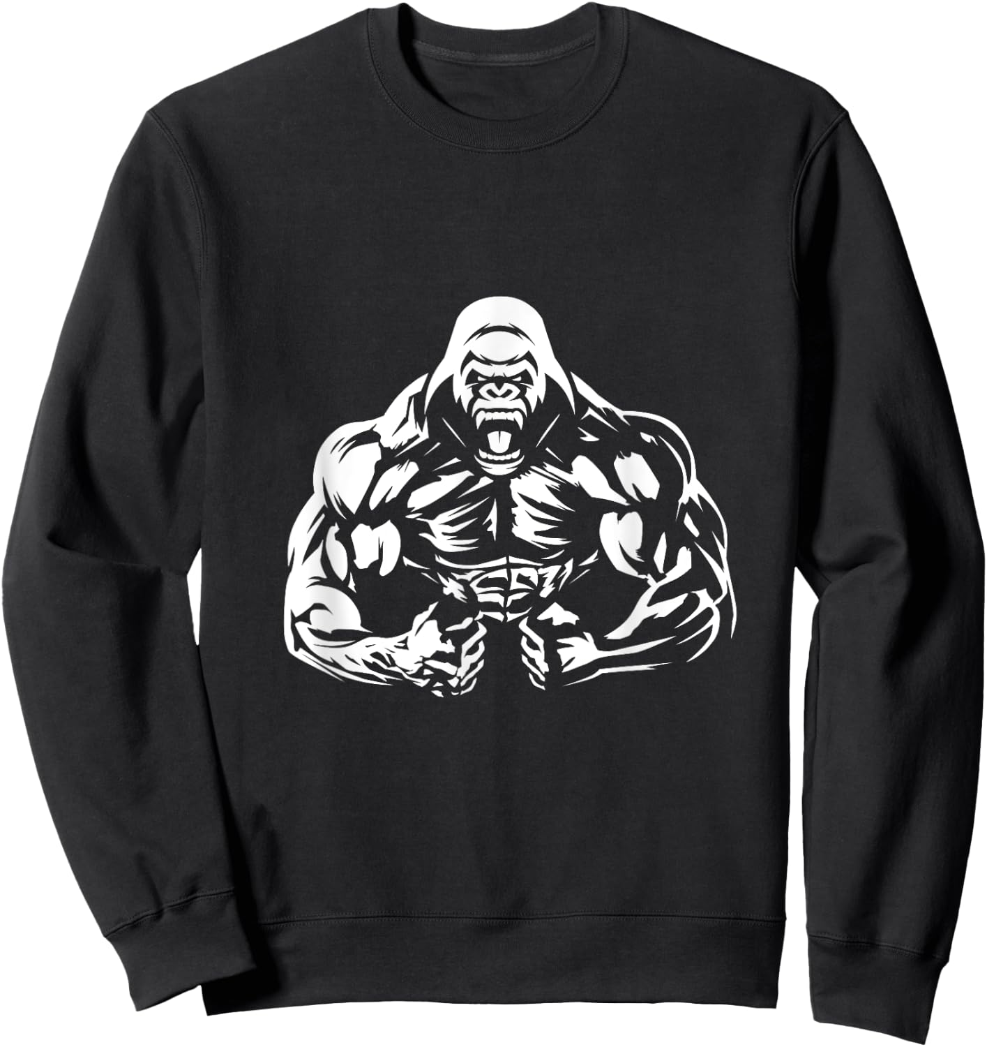 Vegan Fitness Gorilla Workout Apparel -Adults Gorilla Bodybuilder Vegan Workout Gym Strength Training Sweatshirt - Sweatshirt | Black