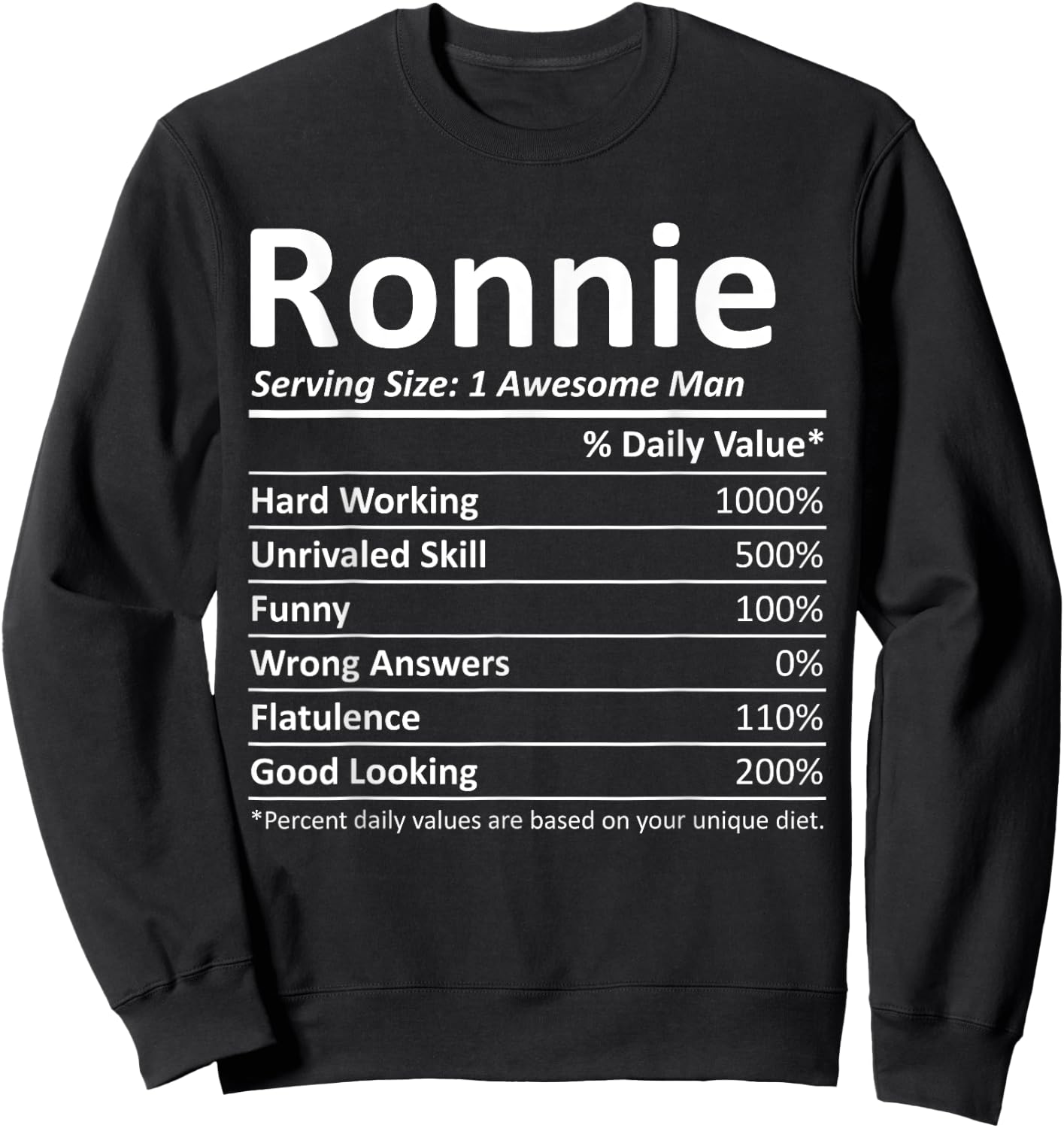 RONNIE Nutrition Funny Birthday Personalized Name Gift Sweatshirt - Sweatshirt | Black