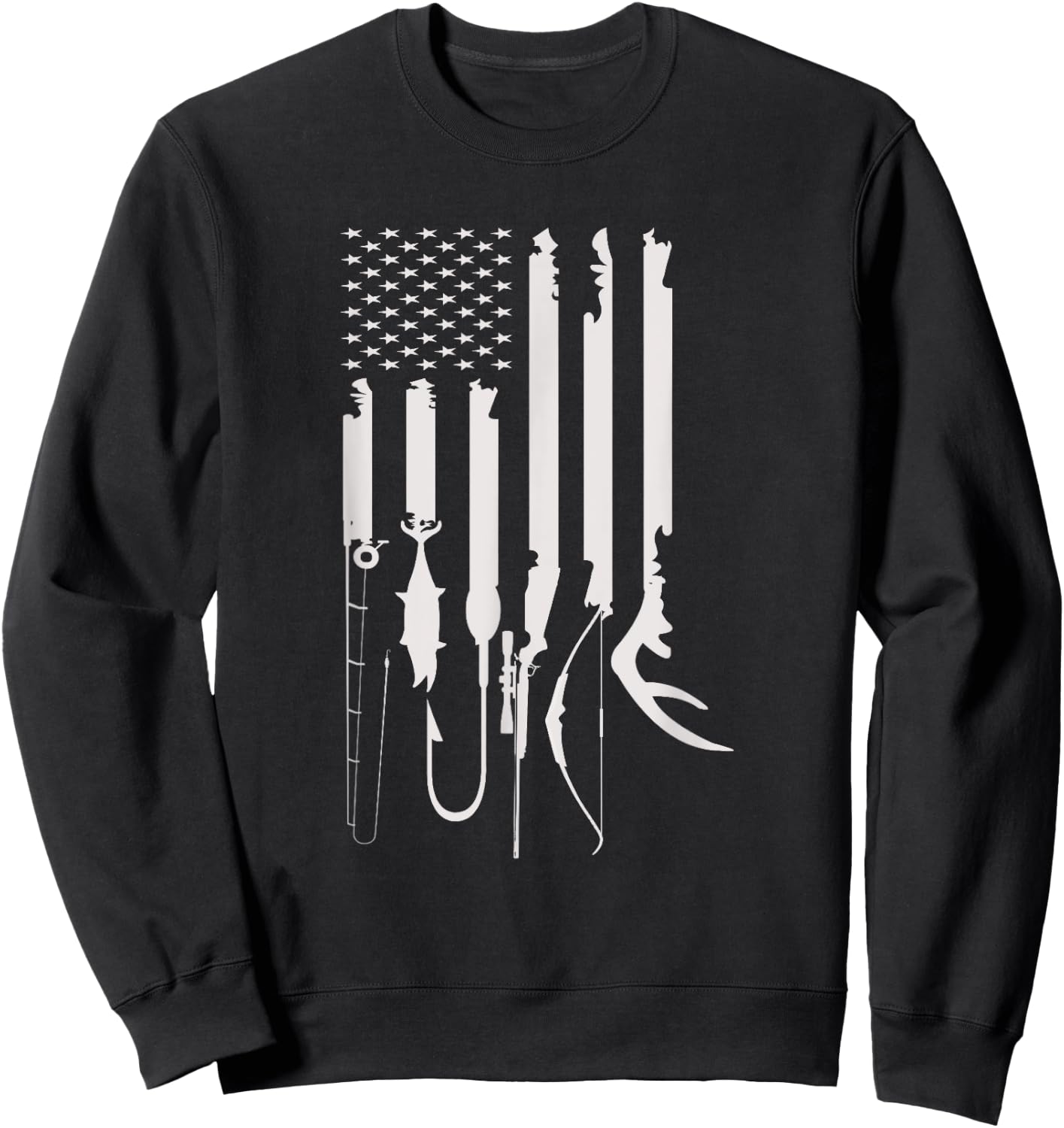 Hunting Fishing USA Flag American Themed Decor Sweatshirt - Sweatshirt | Black