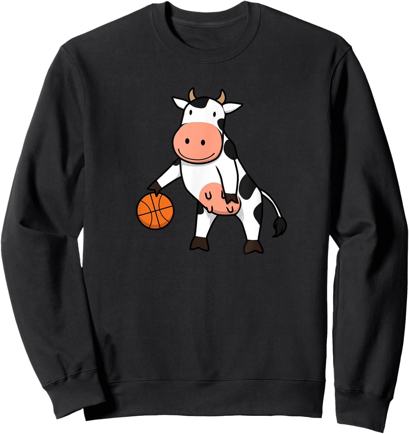 Cow Playing Basketball Ironic Ball Sports Hobby Sweatshirt - Sweatshirt | Black