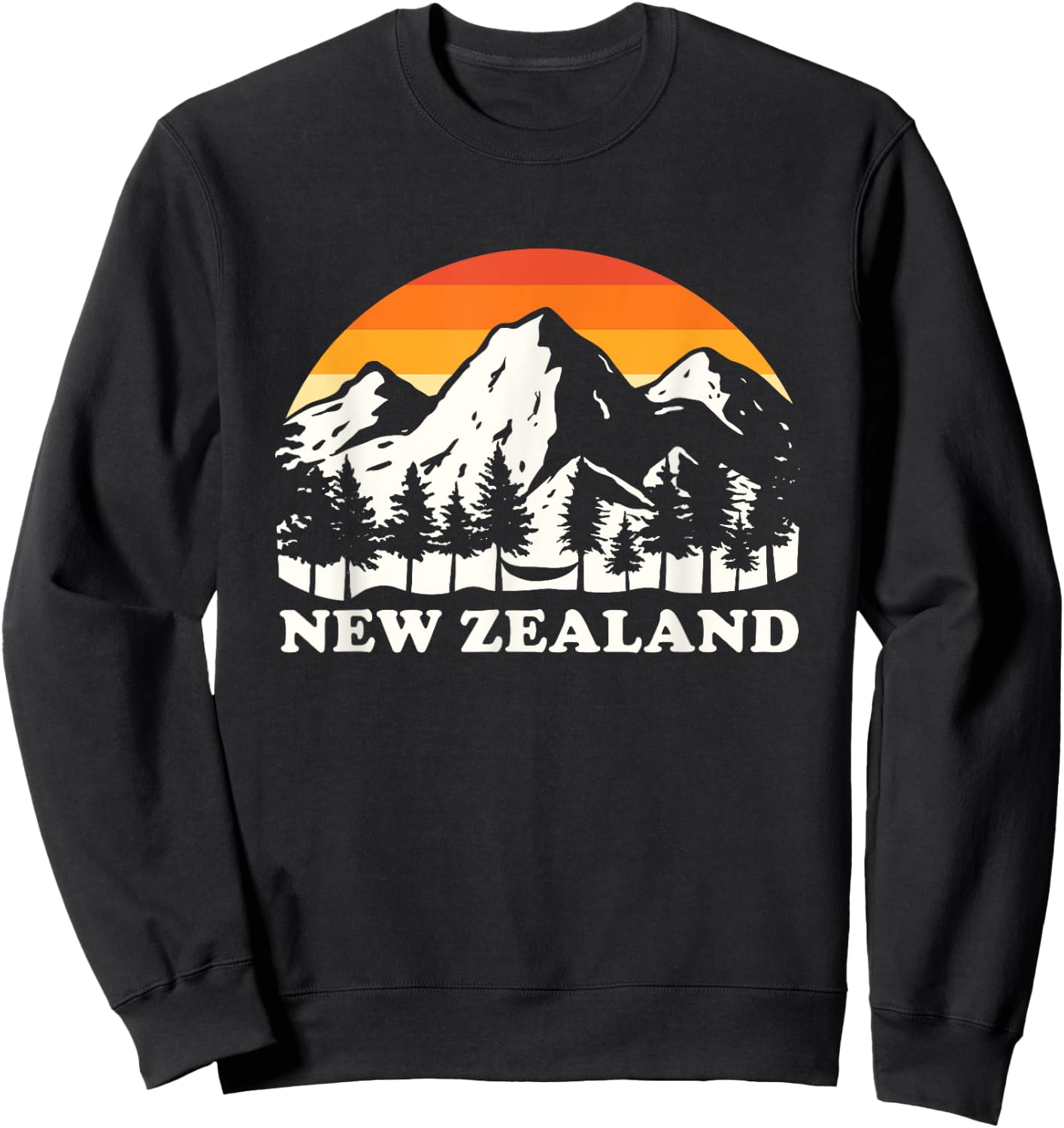 Retro Hiking Mountains New Zealand Sweatshirt - Sweatshirt | Black
