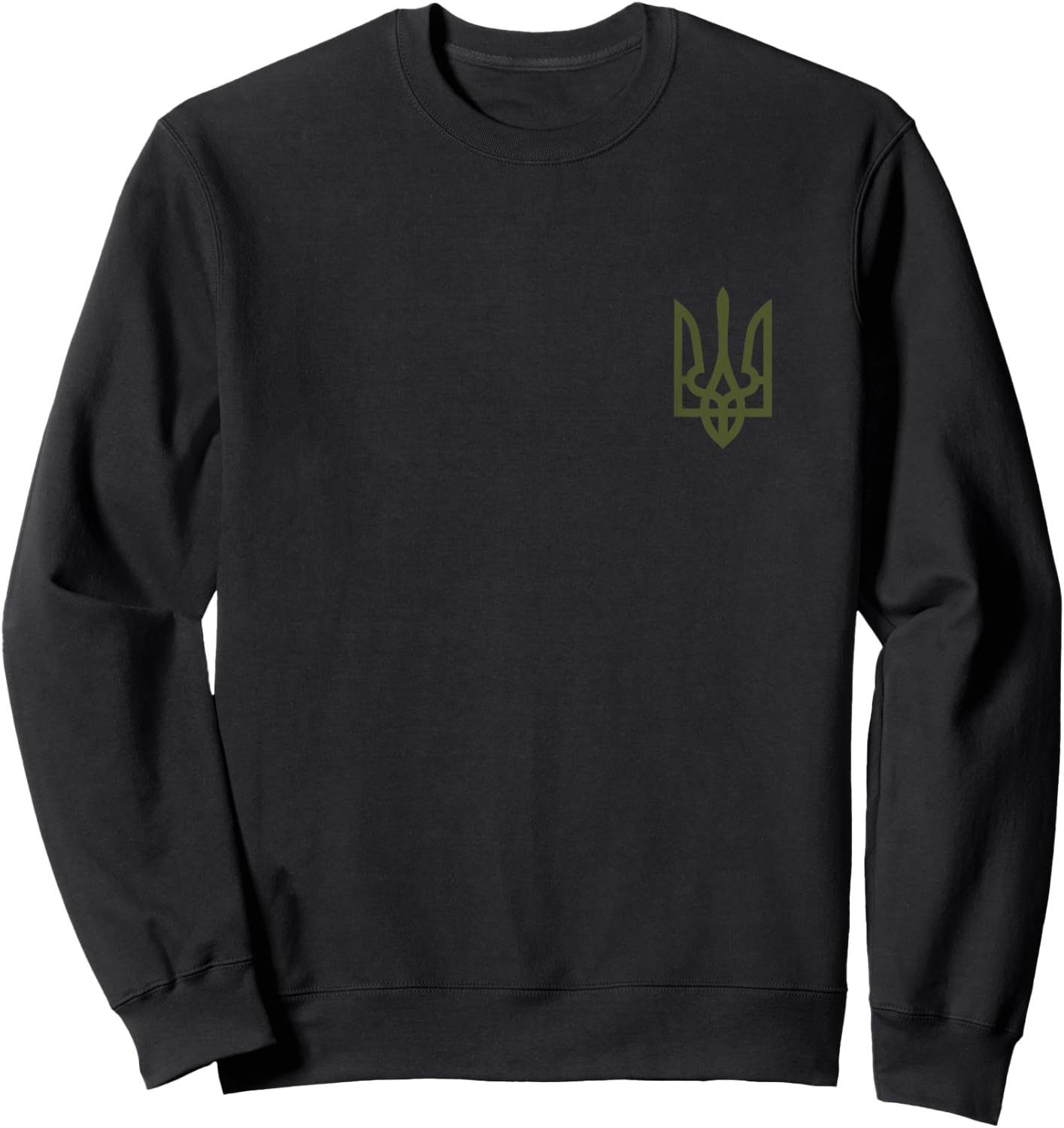 Olive Ukrainian Trident Symbol on the heart - Ukraine Tryzub Sweatshirt - Sweatshirt | Black