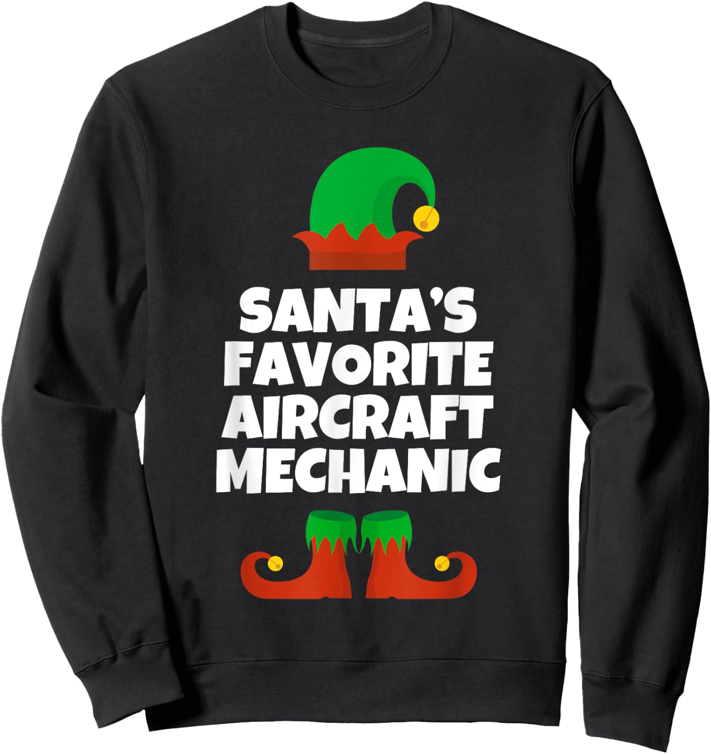 Santas Favorite Aircraft Mechanic Hat Christmas Funny Pj Sweatshirt - Sweatshirt | Black