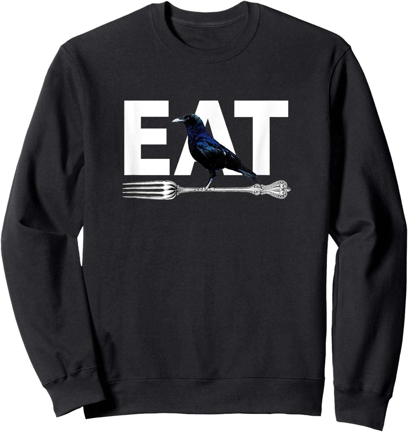 Eat Crow Humor | Black & Blue Crow & Silver Fork Funny Sorry Sweatshirt - Sweatshirt | Black