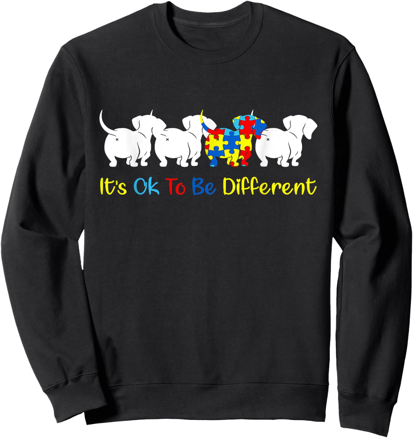 Dachshund It's Ok To Be Different Autism Awareness Kids Sweatshirt - Sweatshirt | Black
