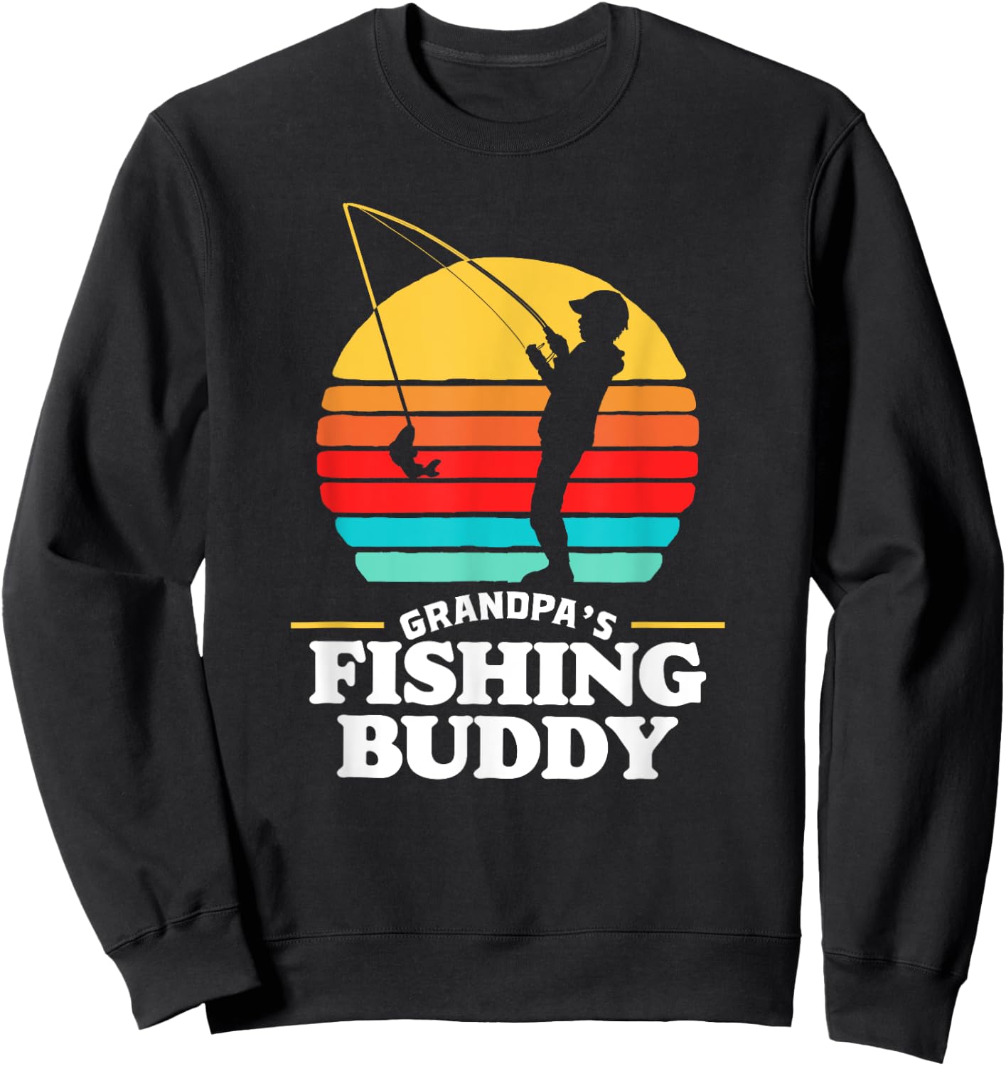 Grandpa's Fishing Buddy Cute Retro Kid 80s Sunset Sweatshirt - Sweatshirt | Black