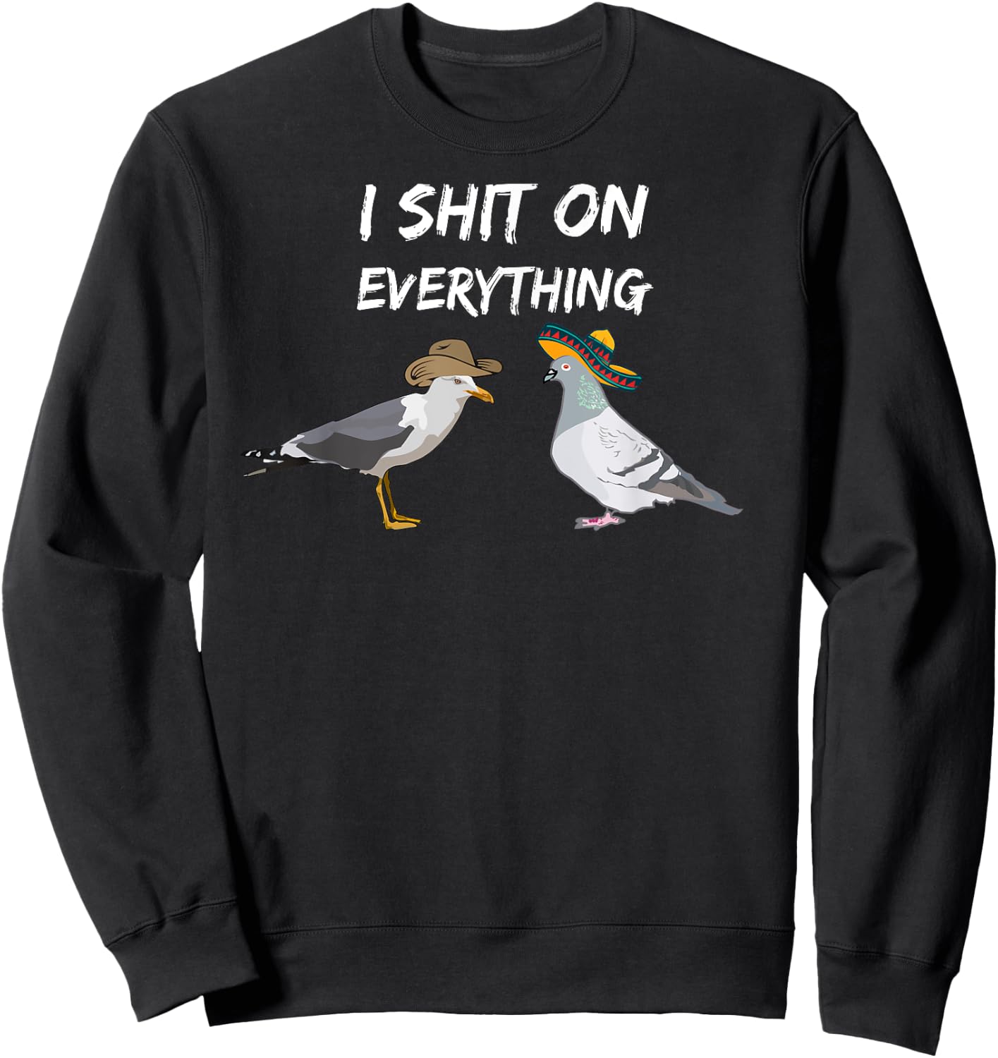 Funny Pigeon birds with sombrero and Seagull cowboy hat fun Sweatshirt - Sweatshirt | Black