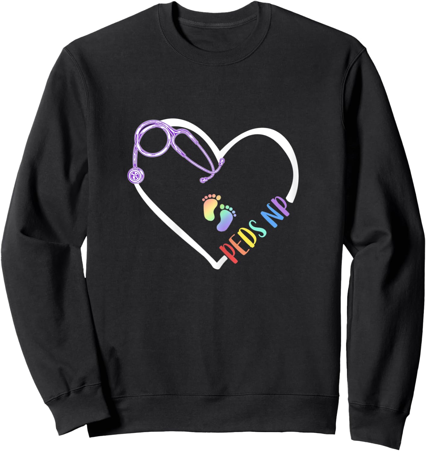 Peds NP Pediatric Nurse Practitioner- Footprints in Heart Sweatshirt - Sweatshirt | Black