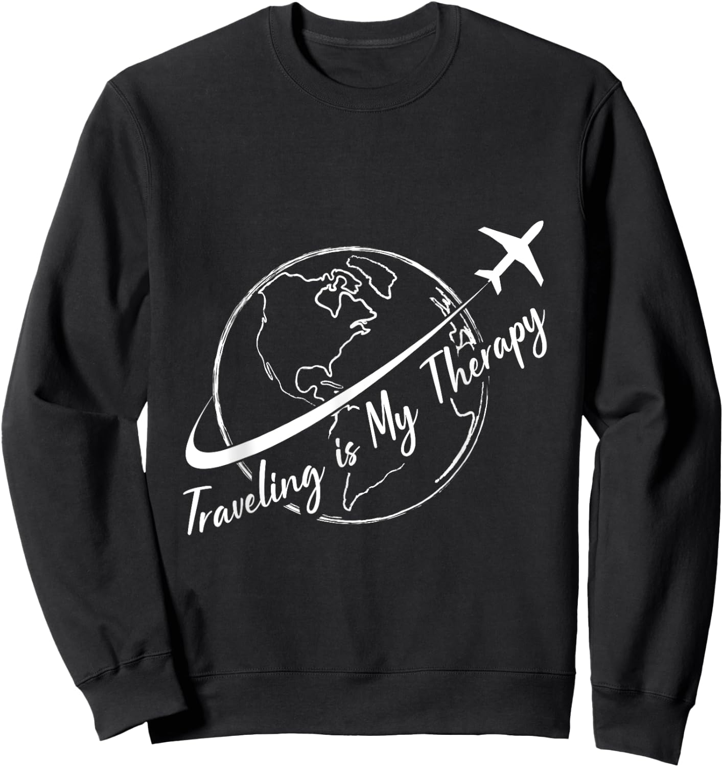 Traveling Lover Travel Cute Traveling Is My Therapy Airplane Sweatshirt - Sweatshirt | Black