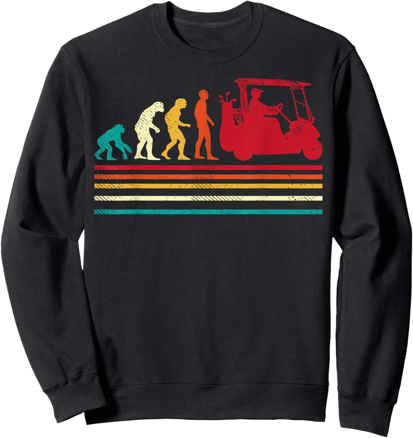 Human Evolution Golf Cart Funny Golfing Golfer Men Women Sweatshirt - Sweatshirt | Black