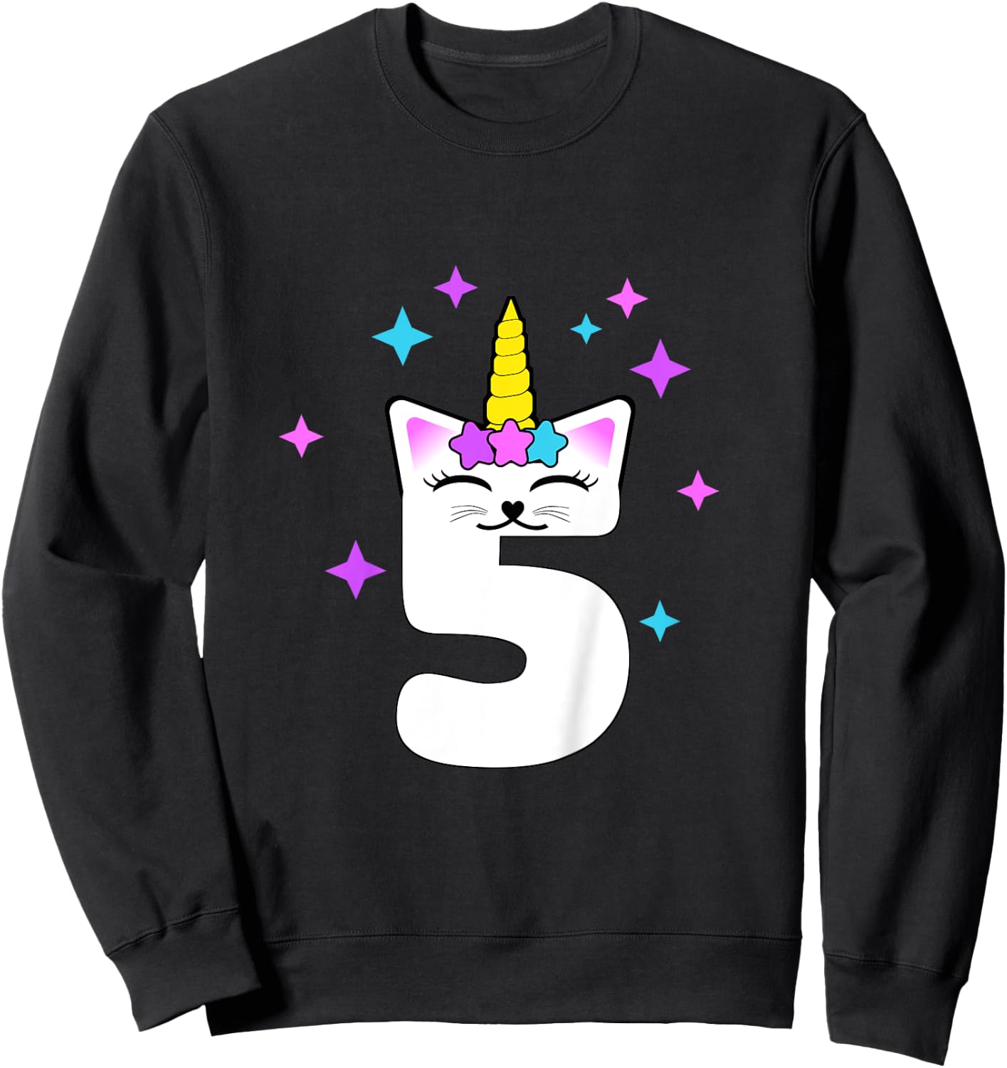 5 Year Old Cat Unicorn Caticorn 5th Birthday Party Girls Sweatshirt - Sweatshirt | Black