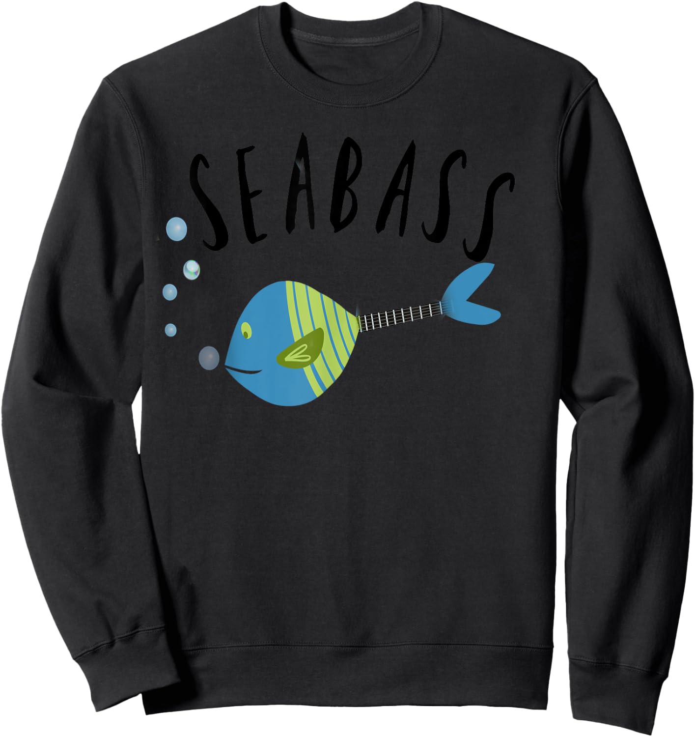 Funny Seabass fishing music guitar student teacher gift Men Women Girls Kids Sweatshirt - Sweatshirt | Black