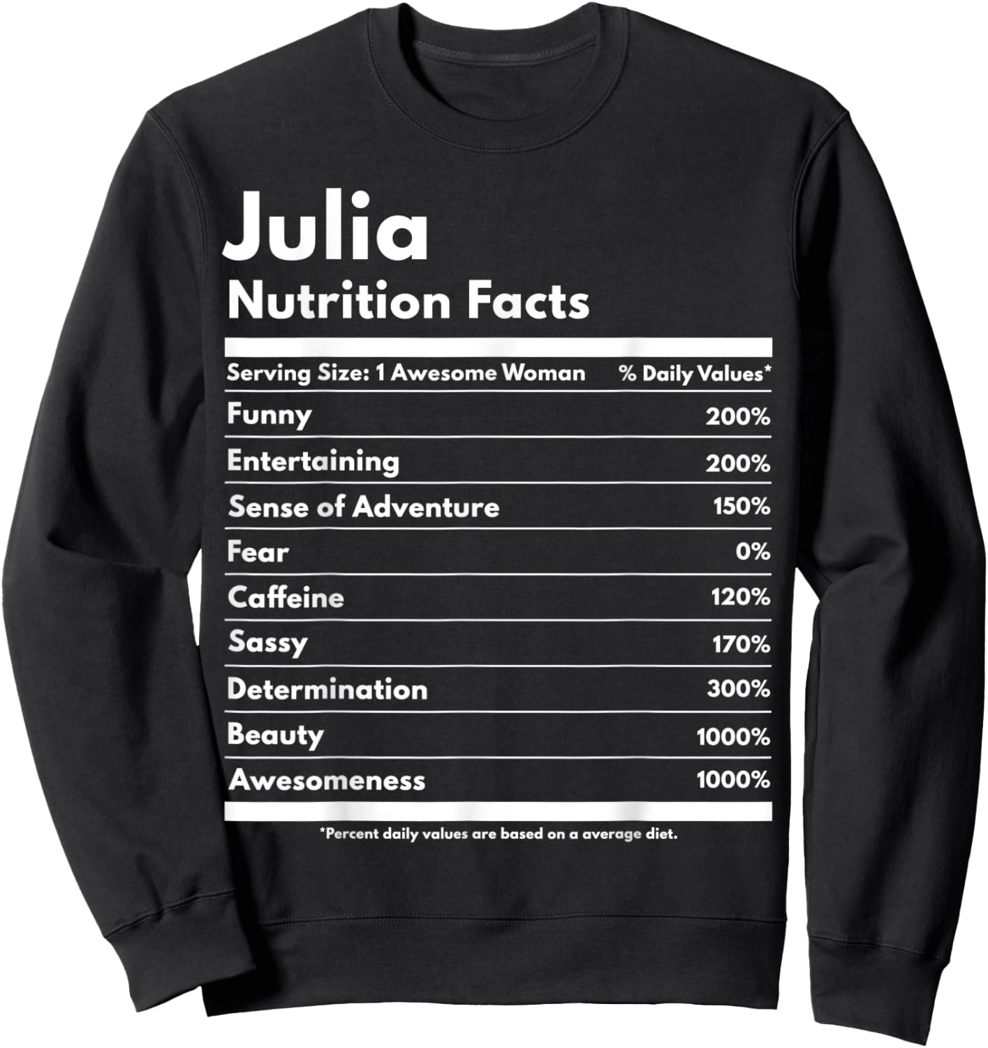 Julia Nutrition Facts Gift Funny Personalized Name Julia Sweatshirt - Sweatshirt | Black