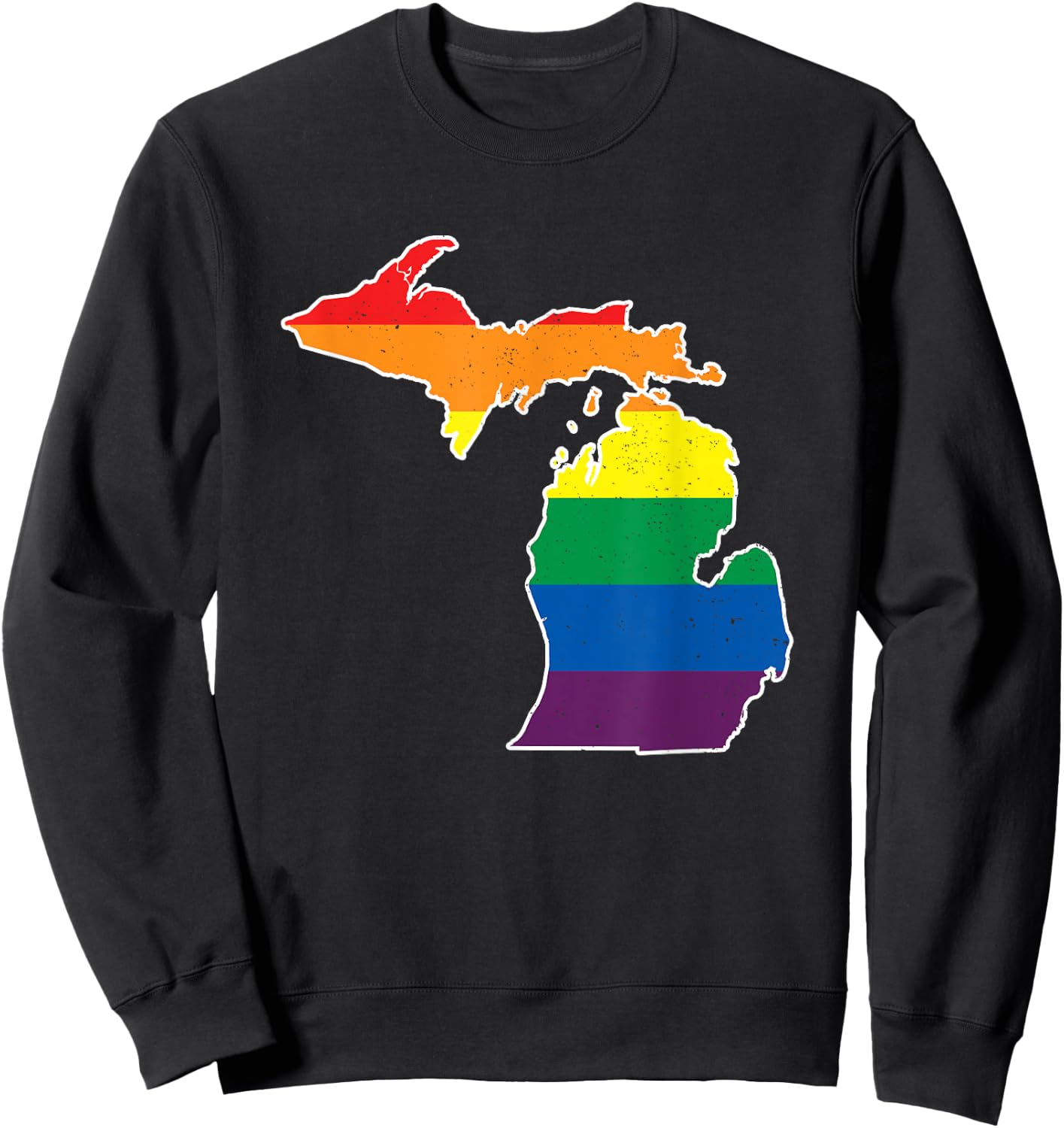 Gay Pride Flag - Michigan State Map - Rainbow Stripes Sweatshirt - Sweatshirt | Black