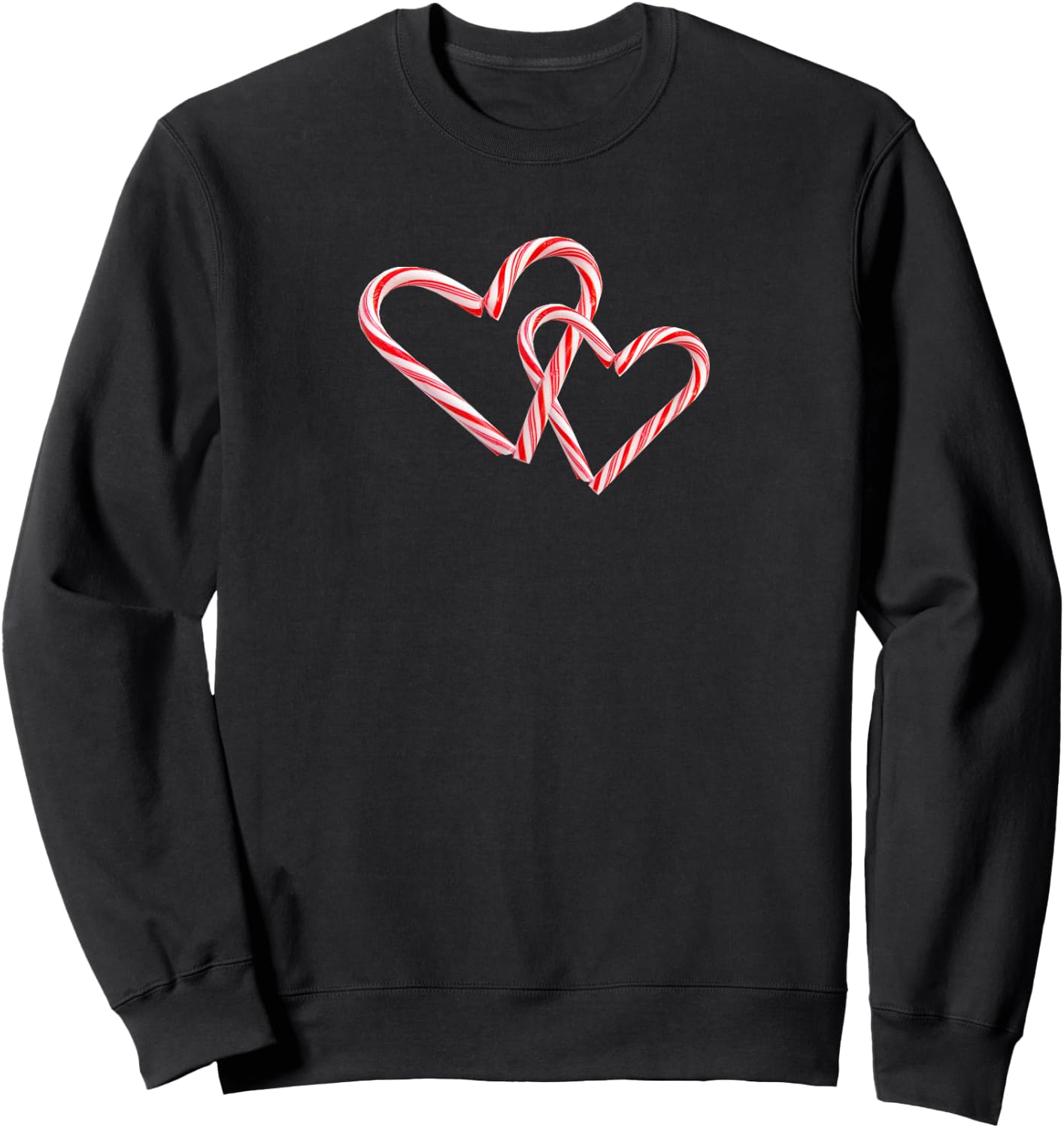 Peppermint Candy Cane Interlocking Hearts Christmas Holiday Sweatshirt - Sweatshirt | Black