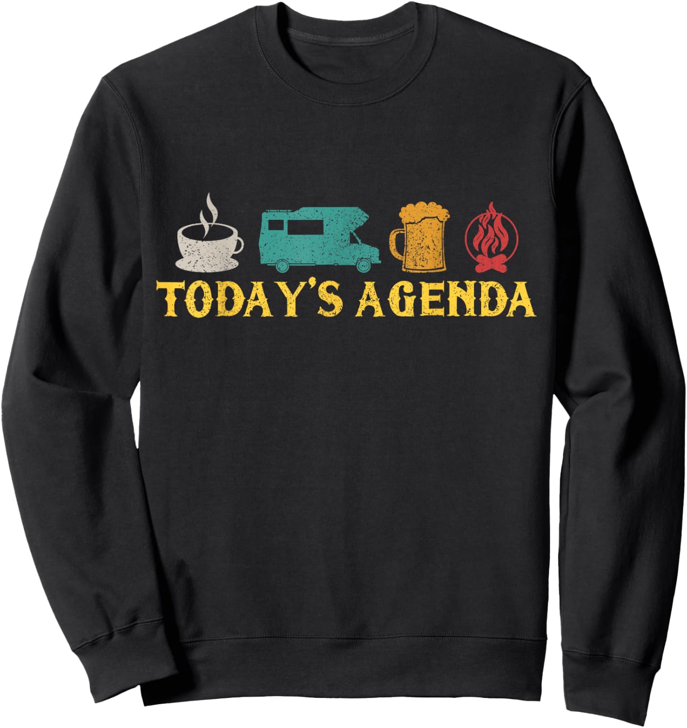 Motorhome, Camping, Road Trip, Coffee, Beer, Vintage Sweatshirt - Sweatshirt | Black