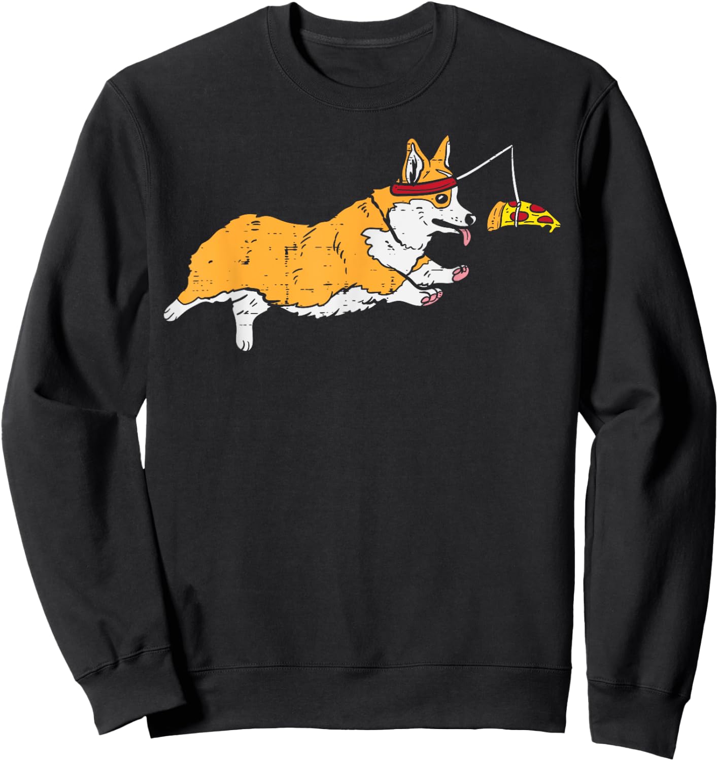 Running Welsh Corgi Pizza Funny Food Lover Dog Owner Gift Sweatshirt - Sweatshirt | Black