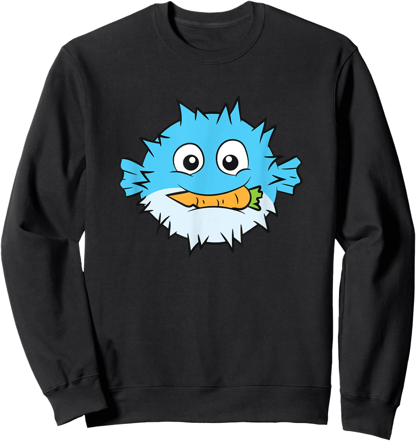 Funny Pufferfish Eating Carrot Meme Blowfish Meme Sweatshirt - Sweatshirt | Black