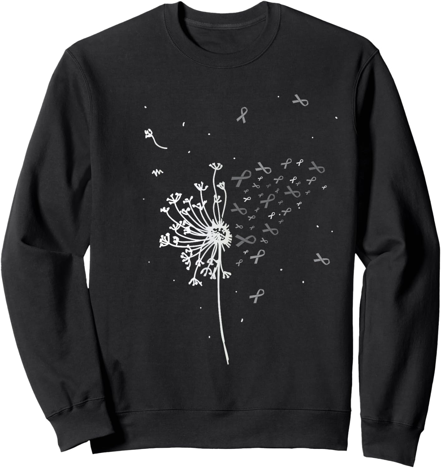 Dandelion Gray Ribbon Tumor Brain Cancer Awareness Gifts Sweatshirt - Sweatshirt | Black
